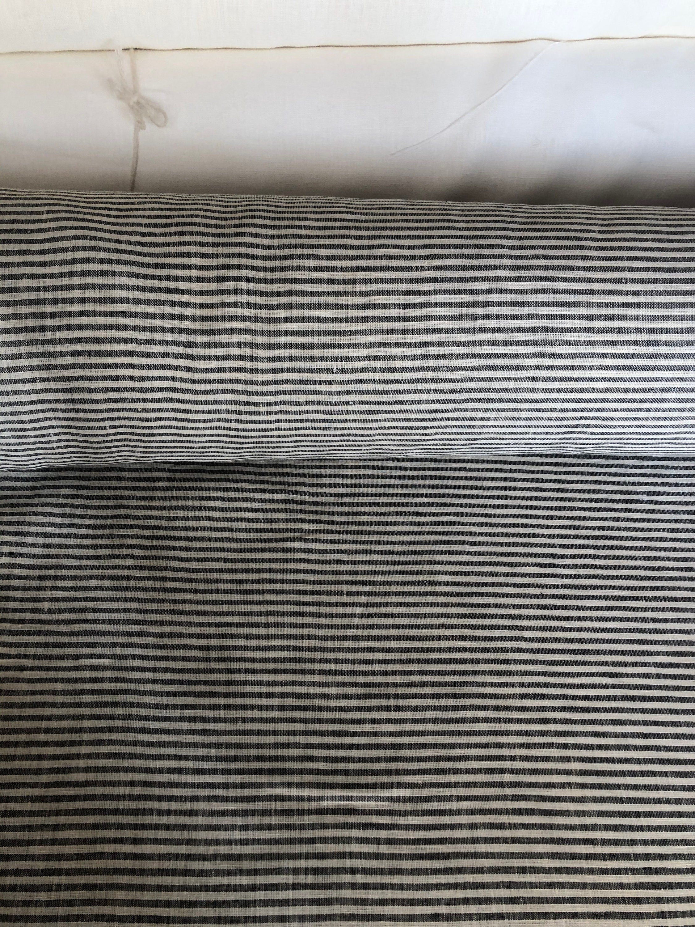 Striped Black Linen Fabric: 100% Pure, Extra Wide (260cm)
