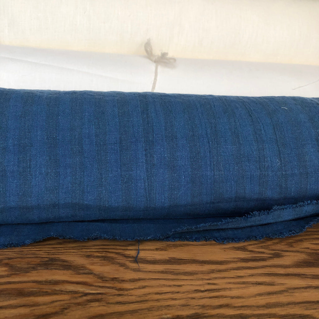 Striped Blue Linen Fabric: 100% Natural, Medium Weight