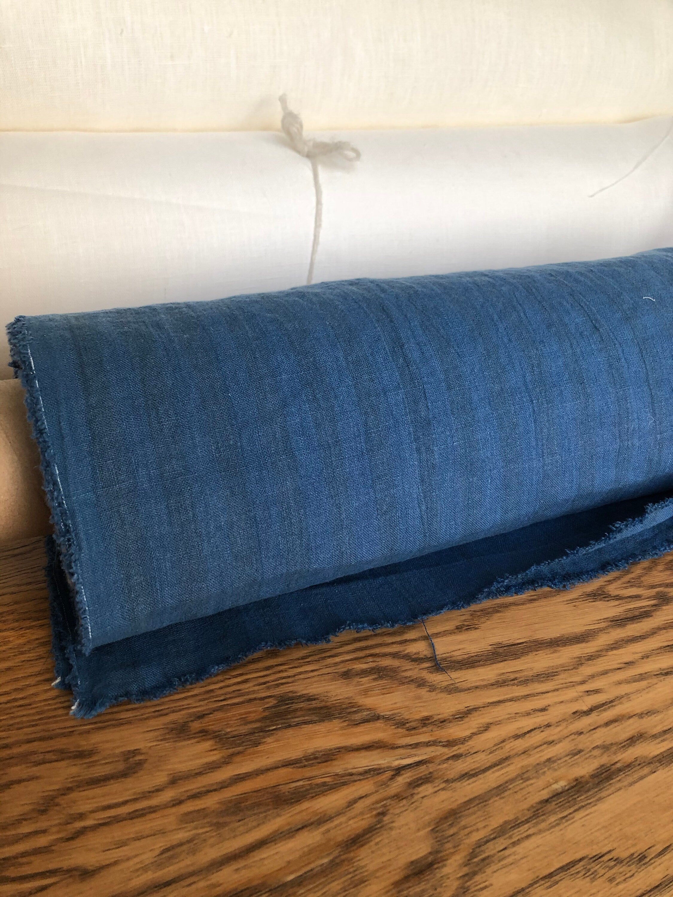 Striped Blue Linen Fabric: 100% Natural, Medium Weight