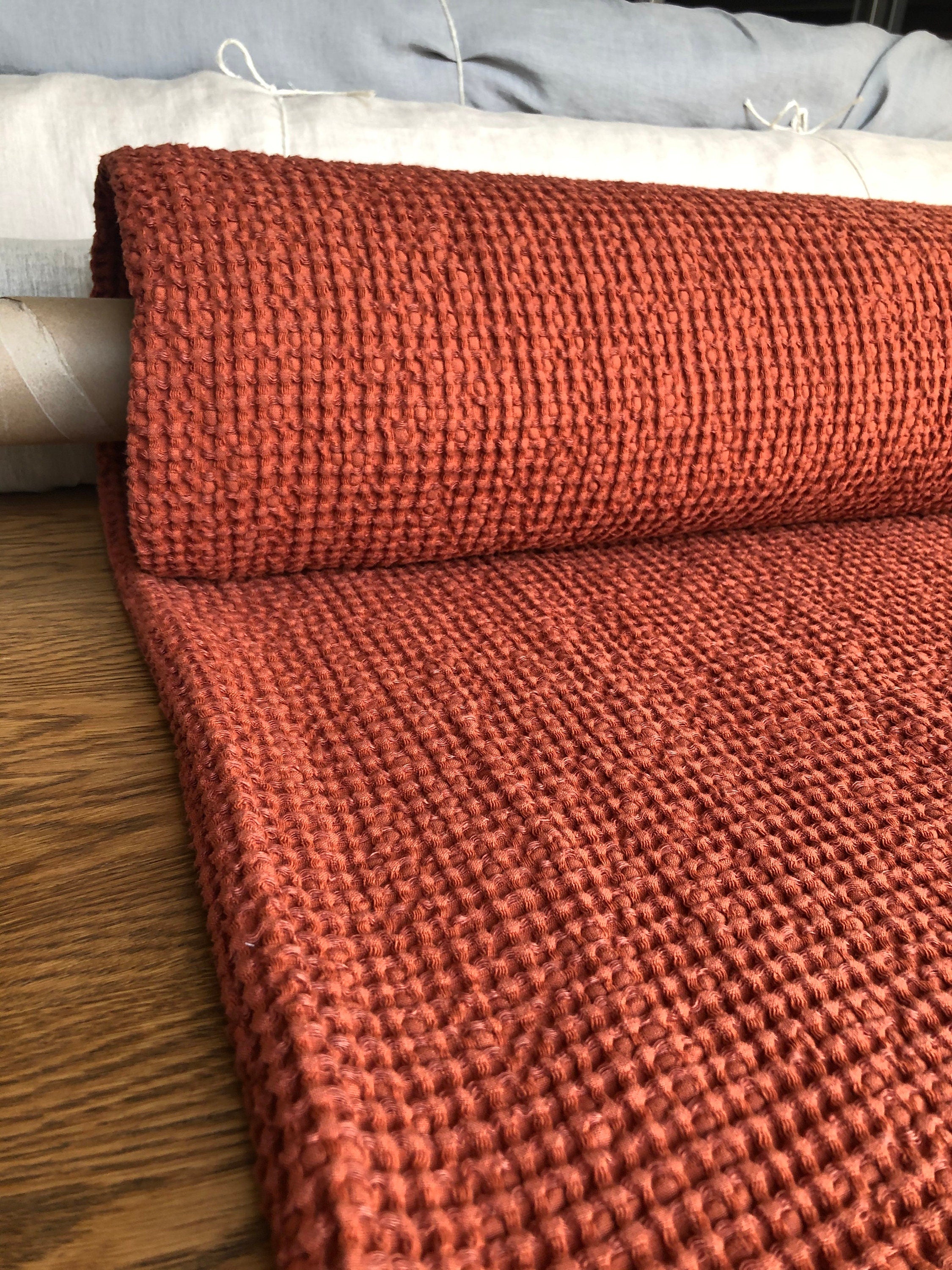Extra Wide Waffle Linen Cotton Fabric: Brick BGO137, 94" Wide