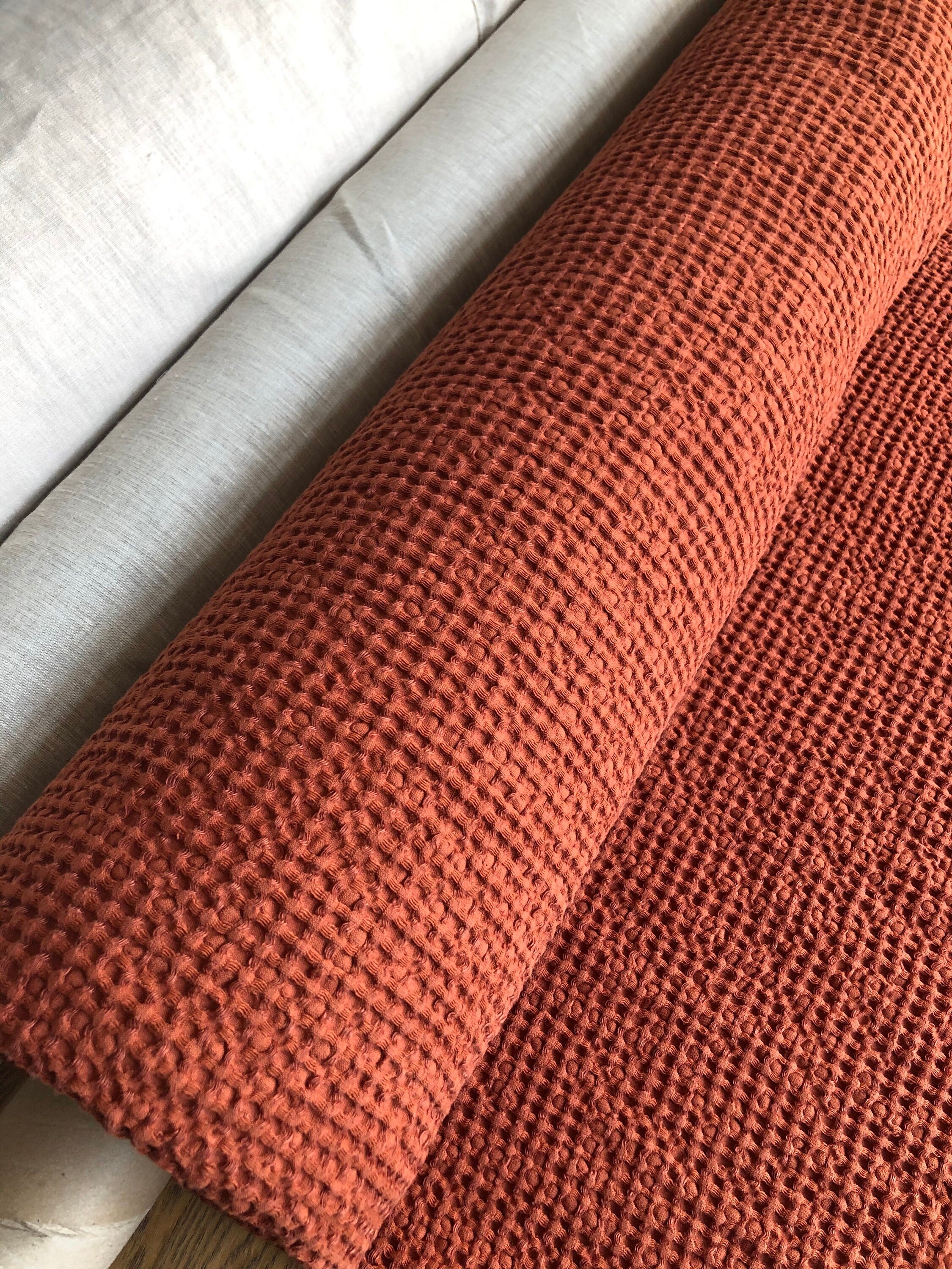 Extra Wide Waffle Linen Cotton Fabric: Brick BGO137, 94" Wide