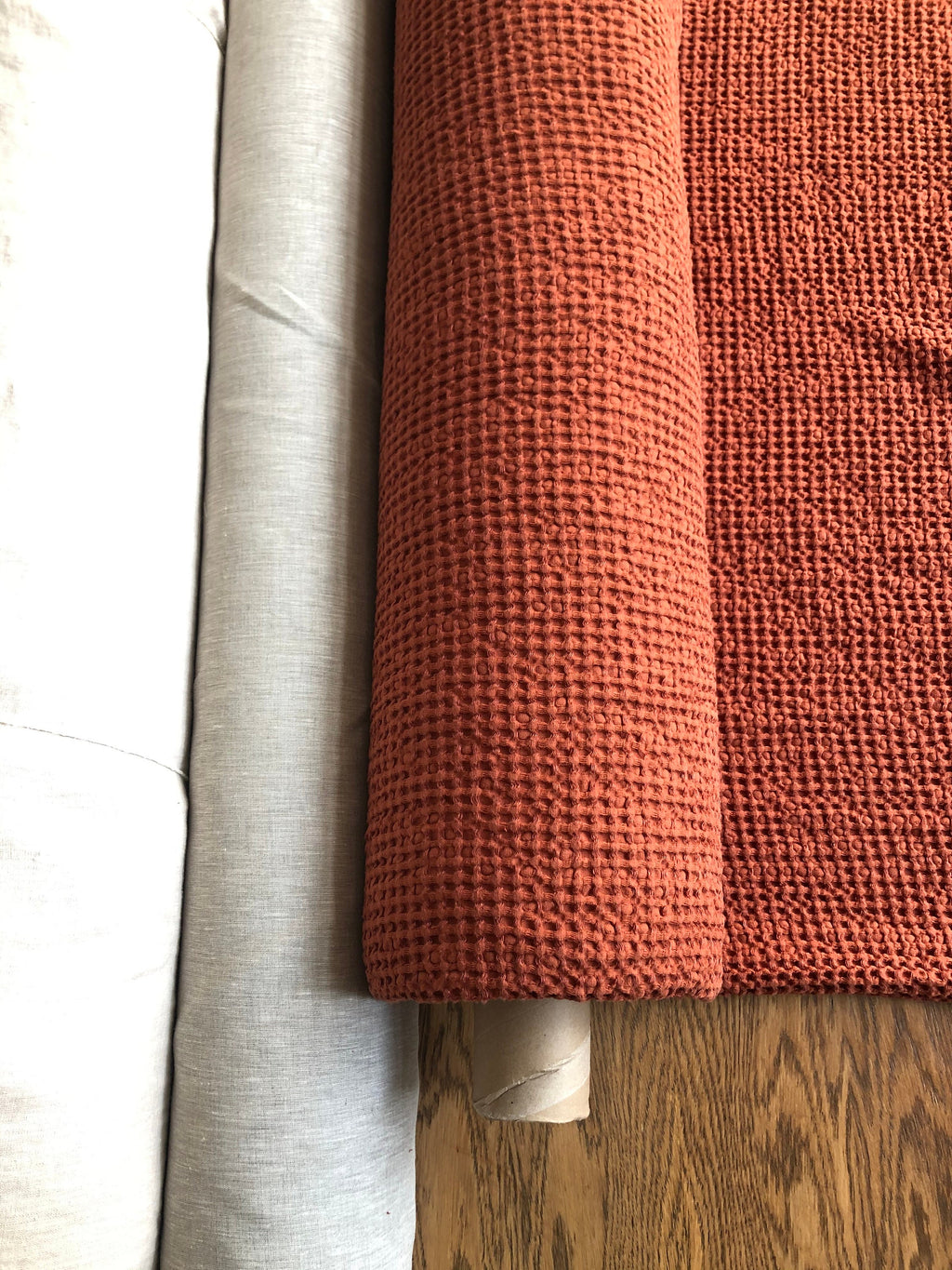 Extra Wide Waffle Linen Cotton Fabric: Brick BGO137, 94" Wide