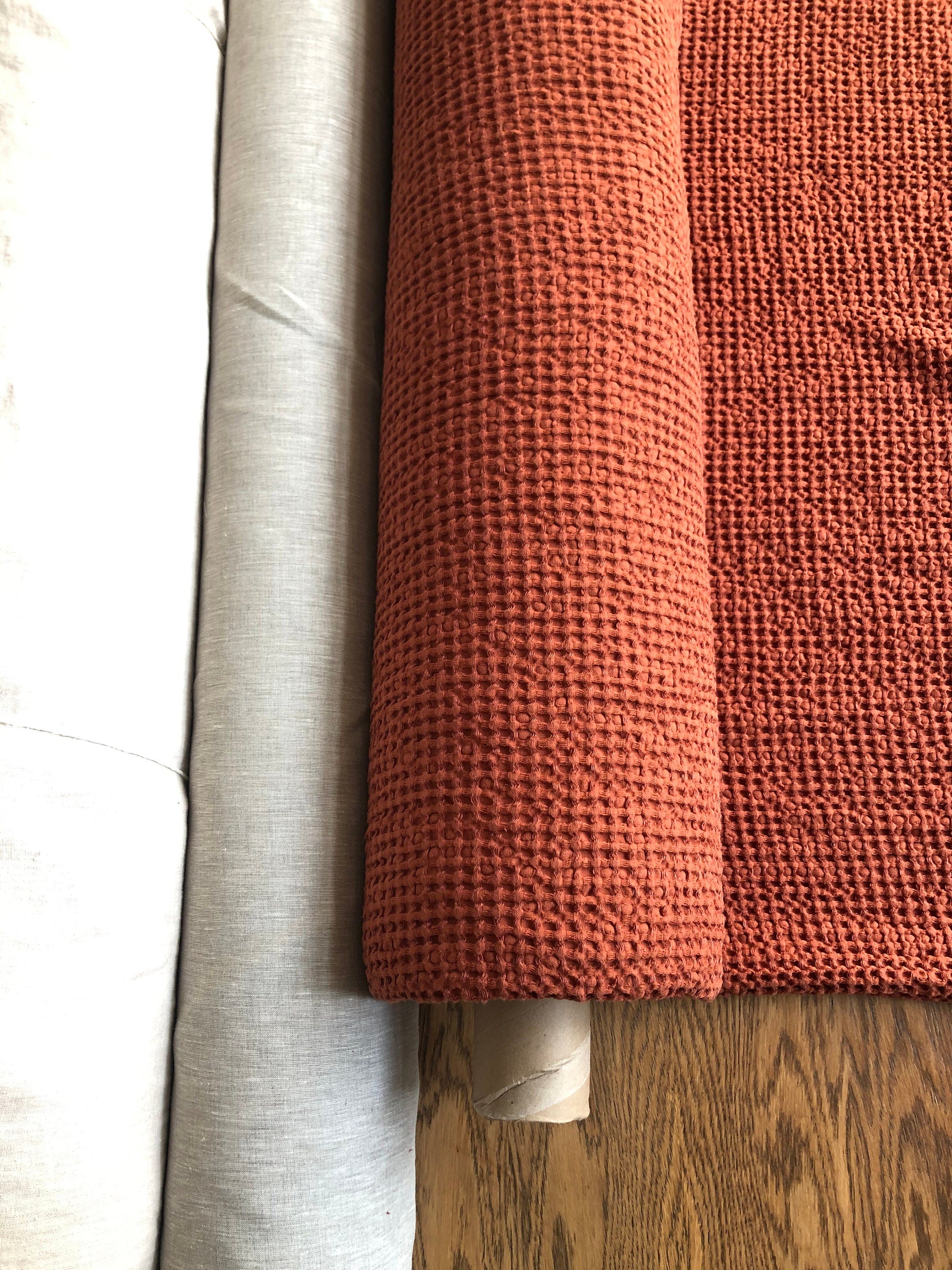 Extra Wide Waffle Linen Cotton Fabric: Brick BGO137, 94" Wide