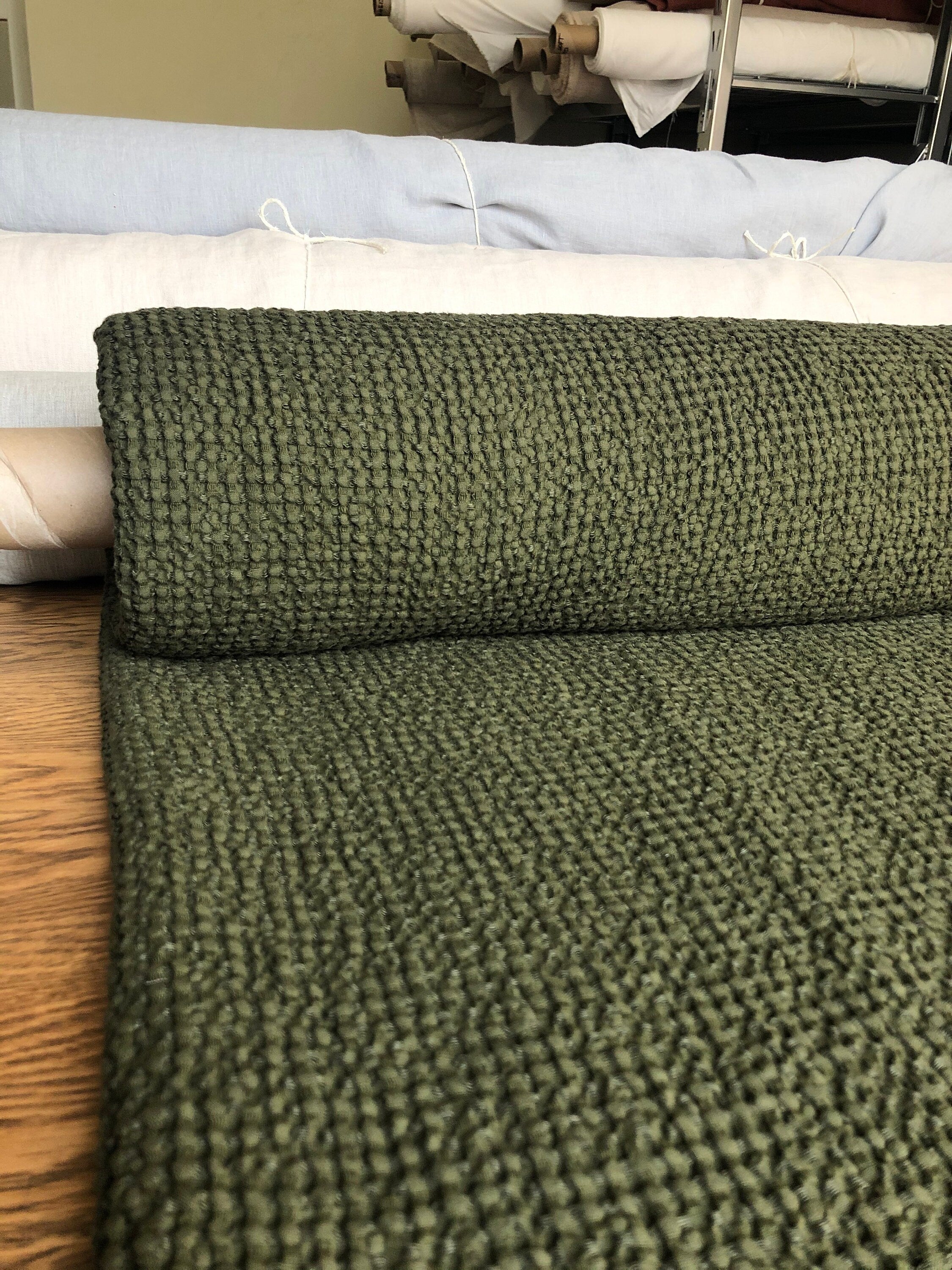 Extra Wide Waffle Linen Cotton Fabric: Natural Uniform BGO137