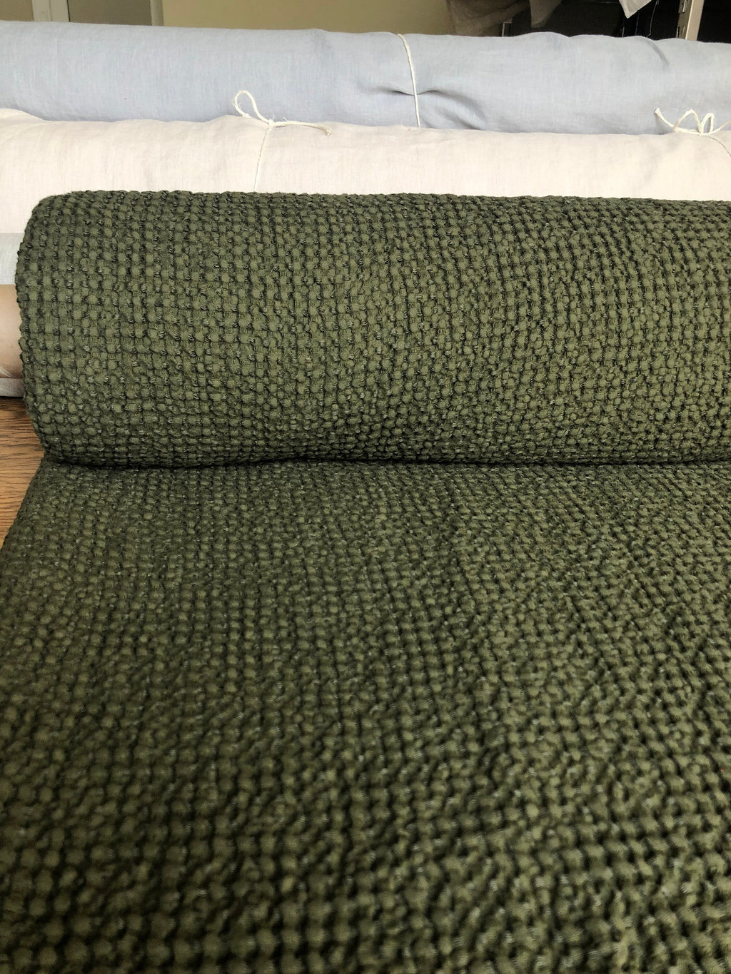 Extra Wide Waffle Linen Cotton Fabric: Natural Uniform BGO137