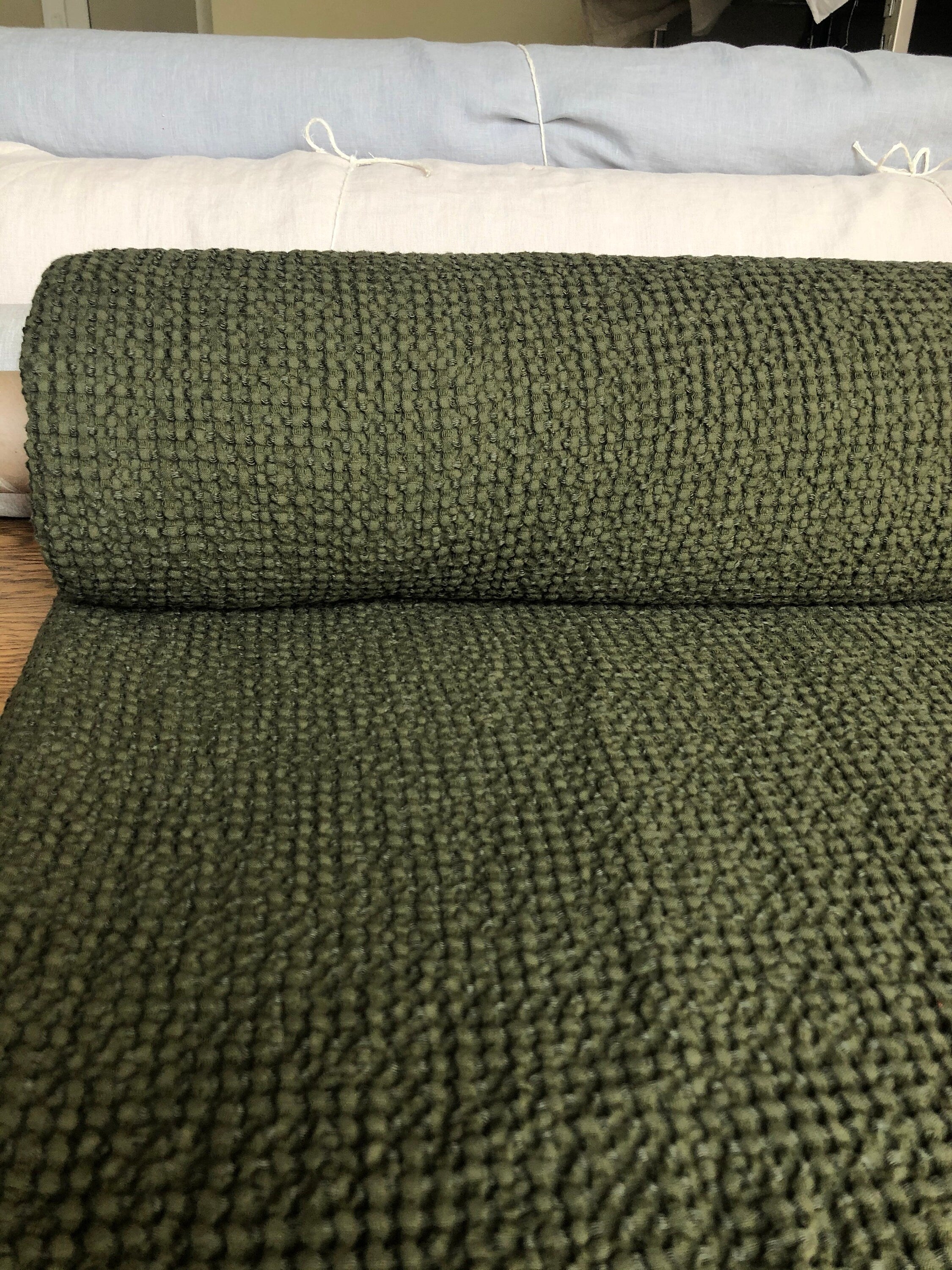Extra Wide Waffle Linen Cotton Fabric: Natural Uniform BGO137