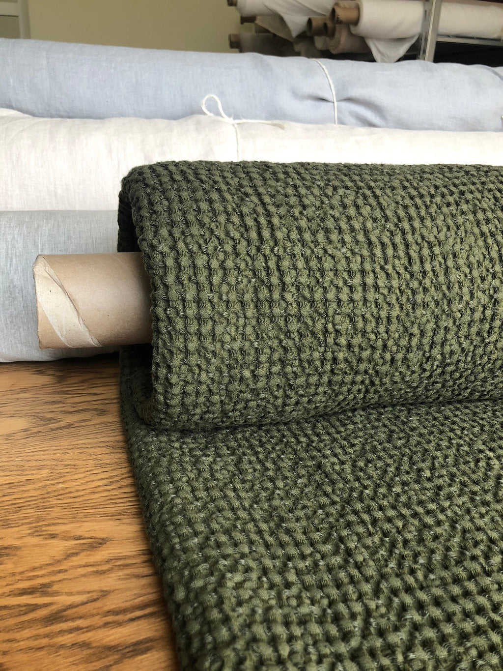 Extra Wide Waffle Linen Cotton Fabric: Natural Uniform BGO137