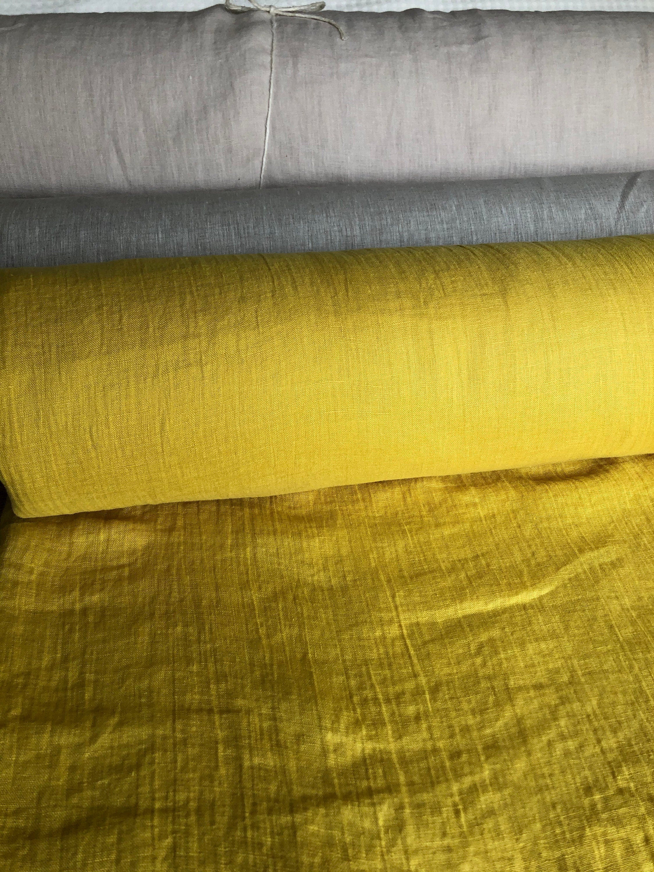 Yellow Mustard Linen Fabric: Light Weight Sewing Material, 150cm Wide