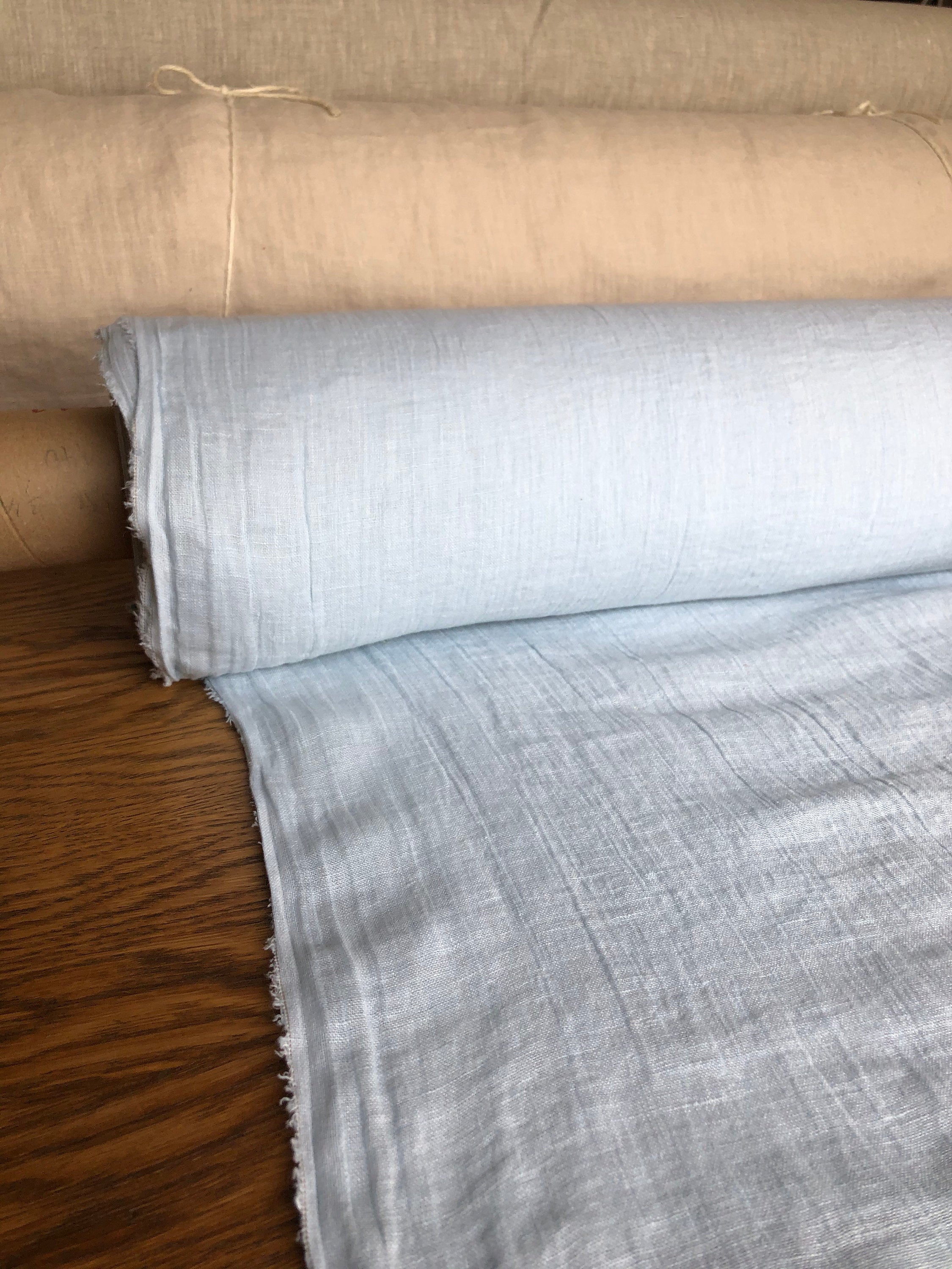 Light Sky Blue Linen Fabric: 100% Natural, Softened (150cm Width)