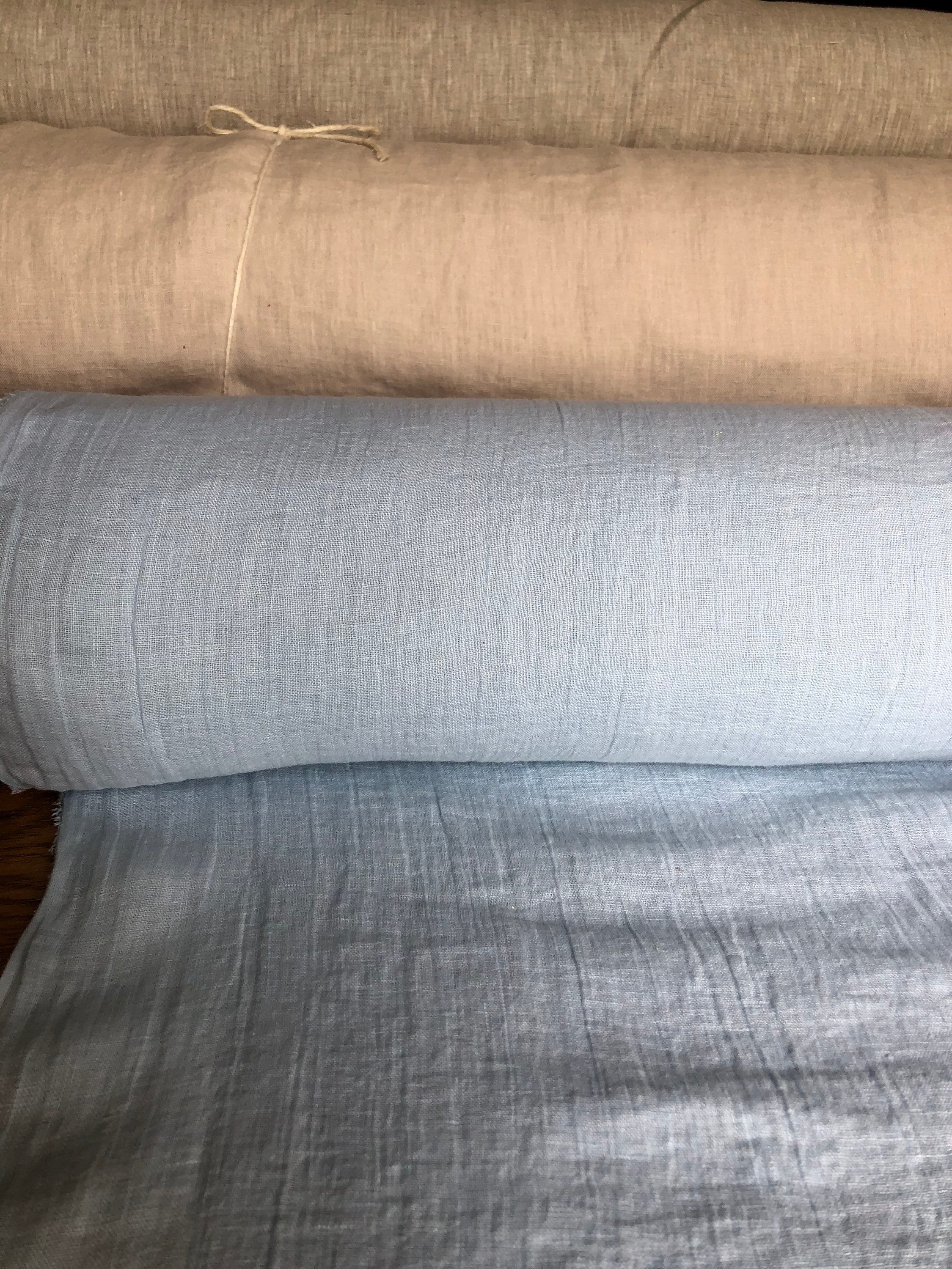 Light Sky Blue Linen Fabric: 100% Natural, Softened (150cm Width)