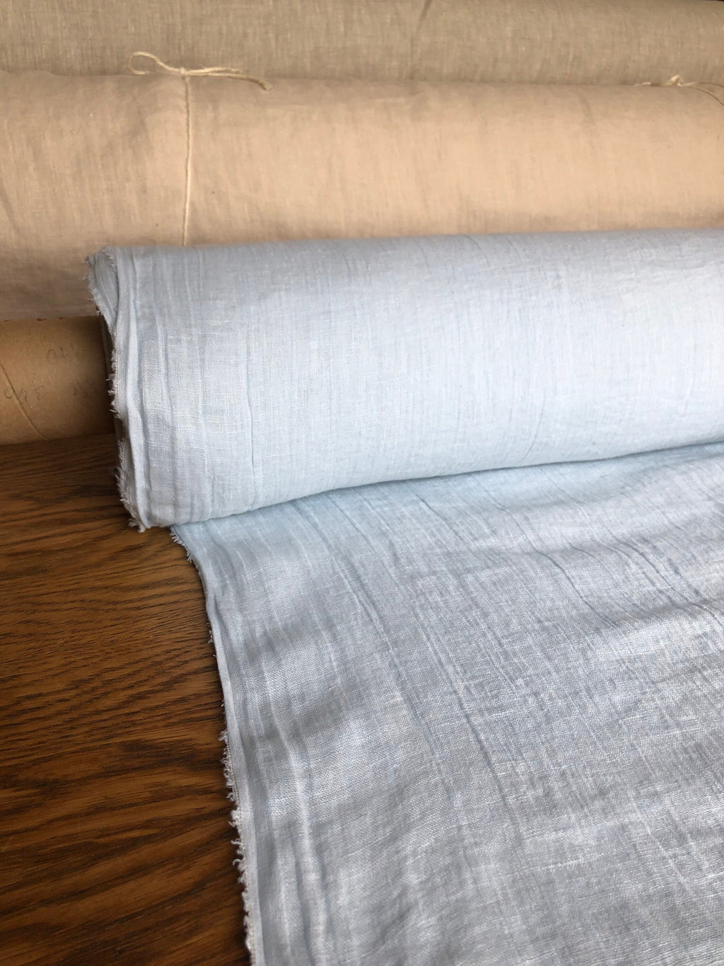 Light Sky Blue Linen Fabric: 100% Natural, Softened (150cm Width)