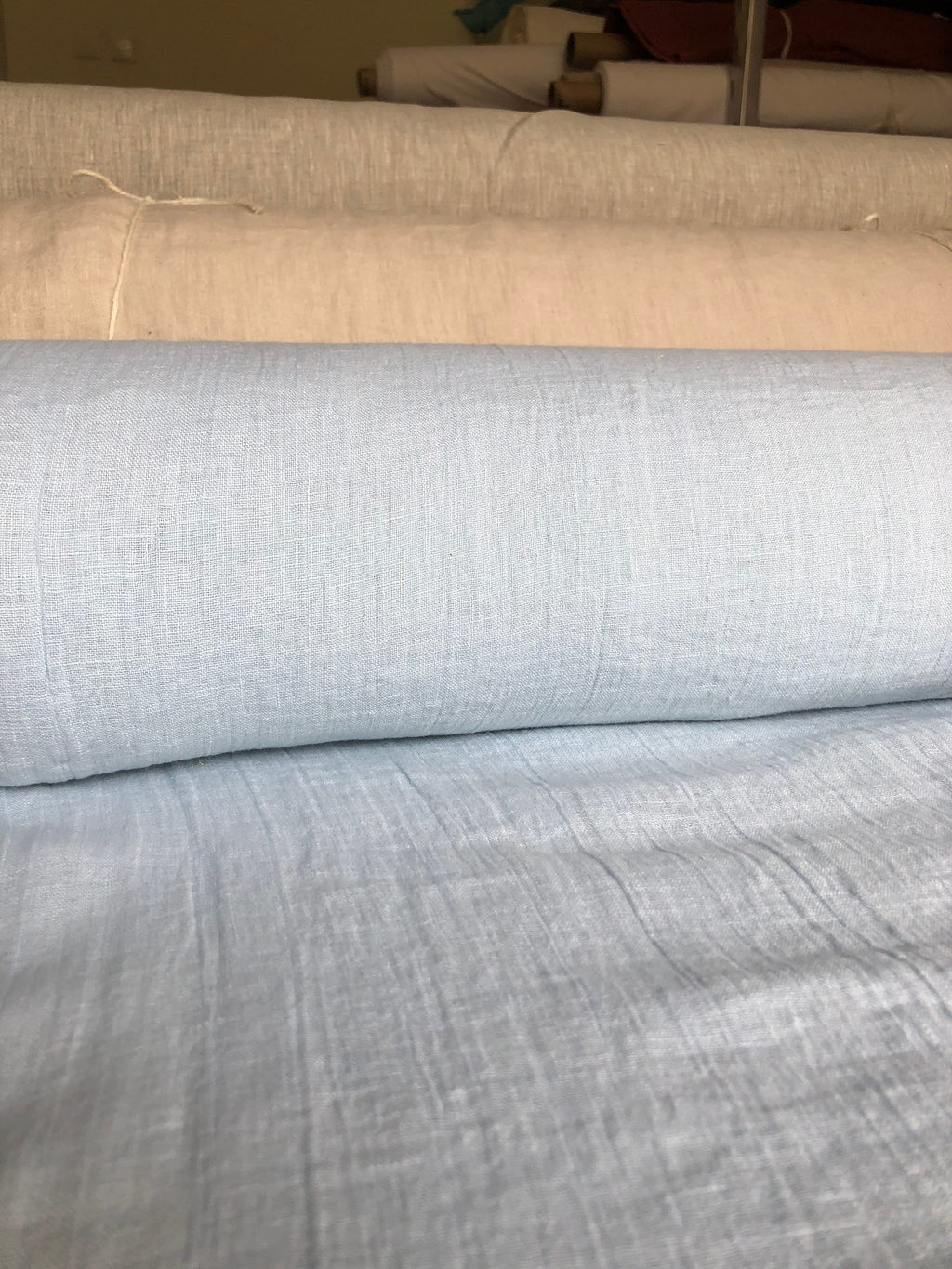 Light Sky Blue Linen Fabric: 100% Natural, Softened (150cm Width)