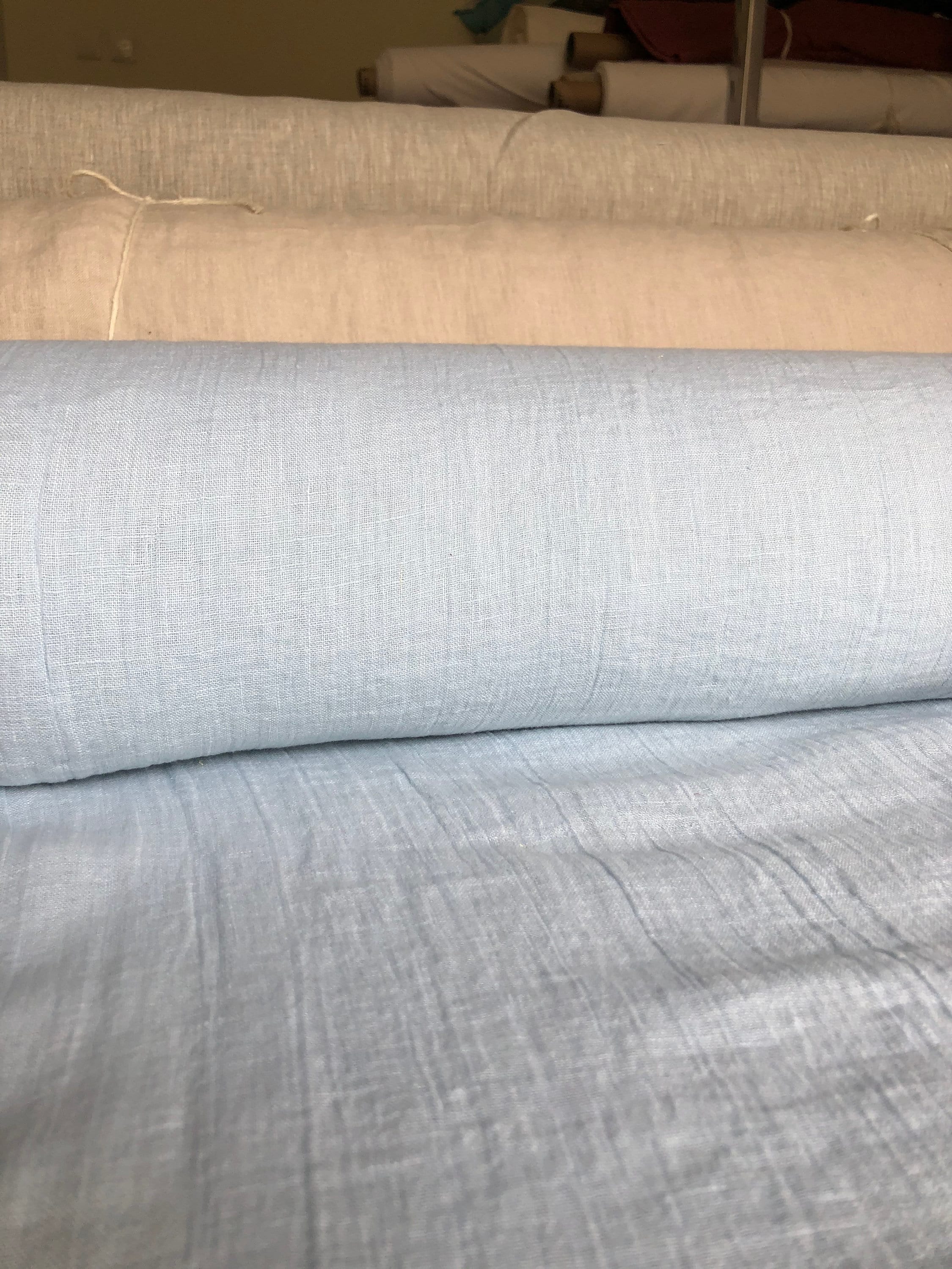 Light Sky Blue Linen Fabric: 100% Natural, Softened (150cm Width)