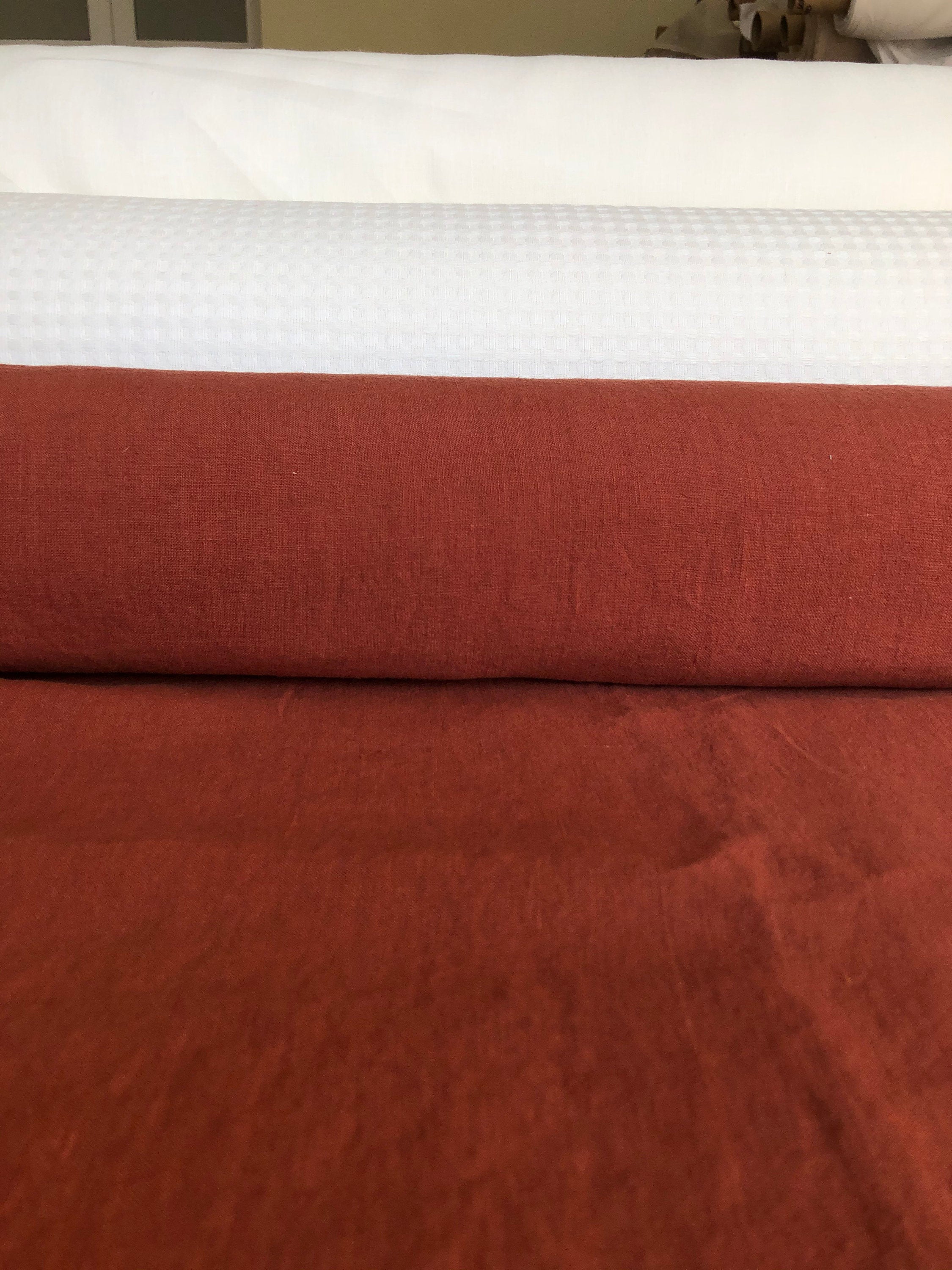 Extra Wide Brick Linen Fabric: Softened Bedding & Sewing Material