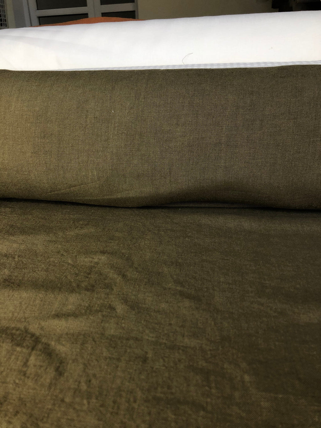 Extra Wide Soft Linen Fabric: Natural Olive Green, 250cm Width