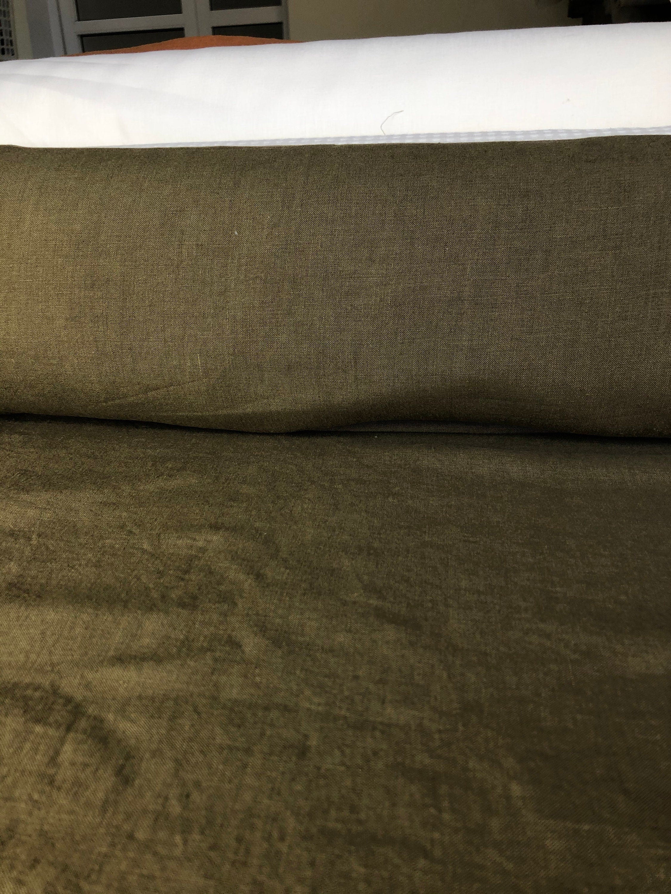 Extra Wide Olive Green Linen Fabric: Softened Bedding & Sewing Material