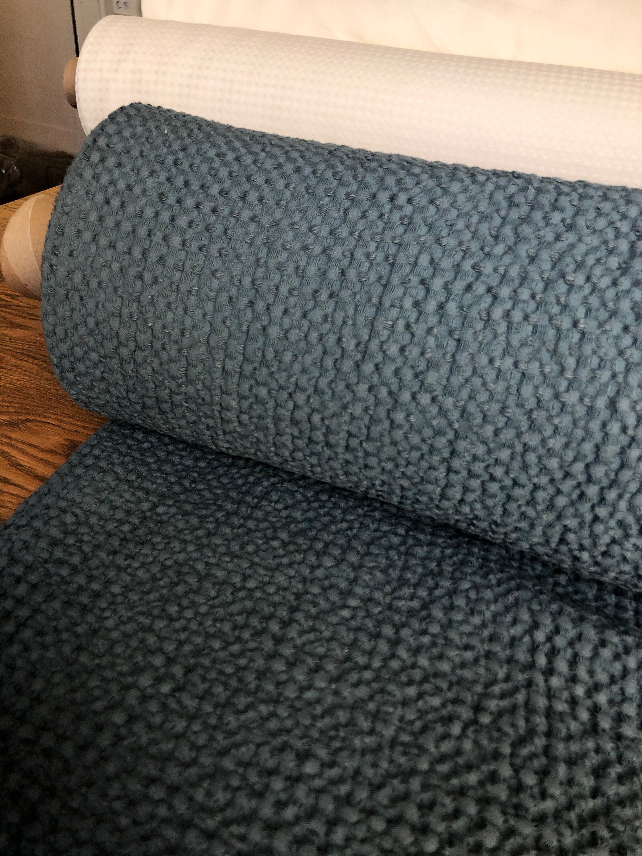 Extra Wide Waffle Linen Cotton Fabric: Natural Bath & Kitchen Towel Material