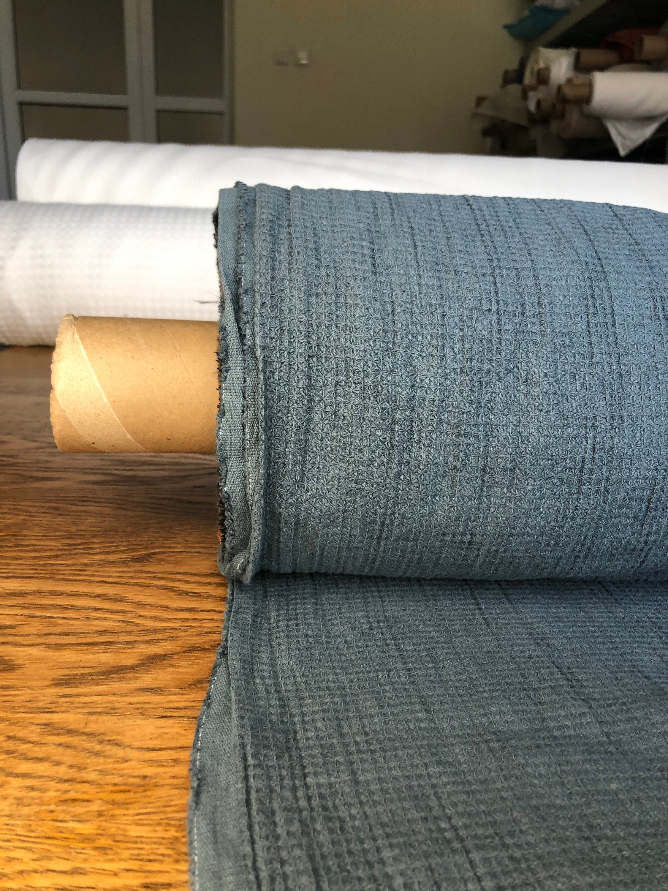Waffle Linen Cotton Fabric By The Metre: Natural Bath & Spa Towel Material