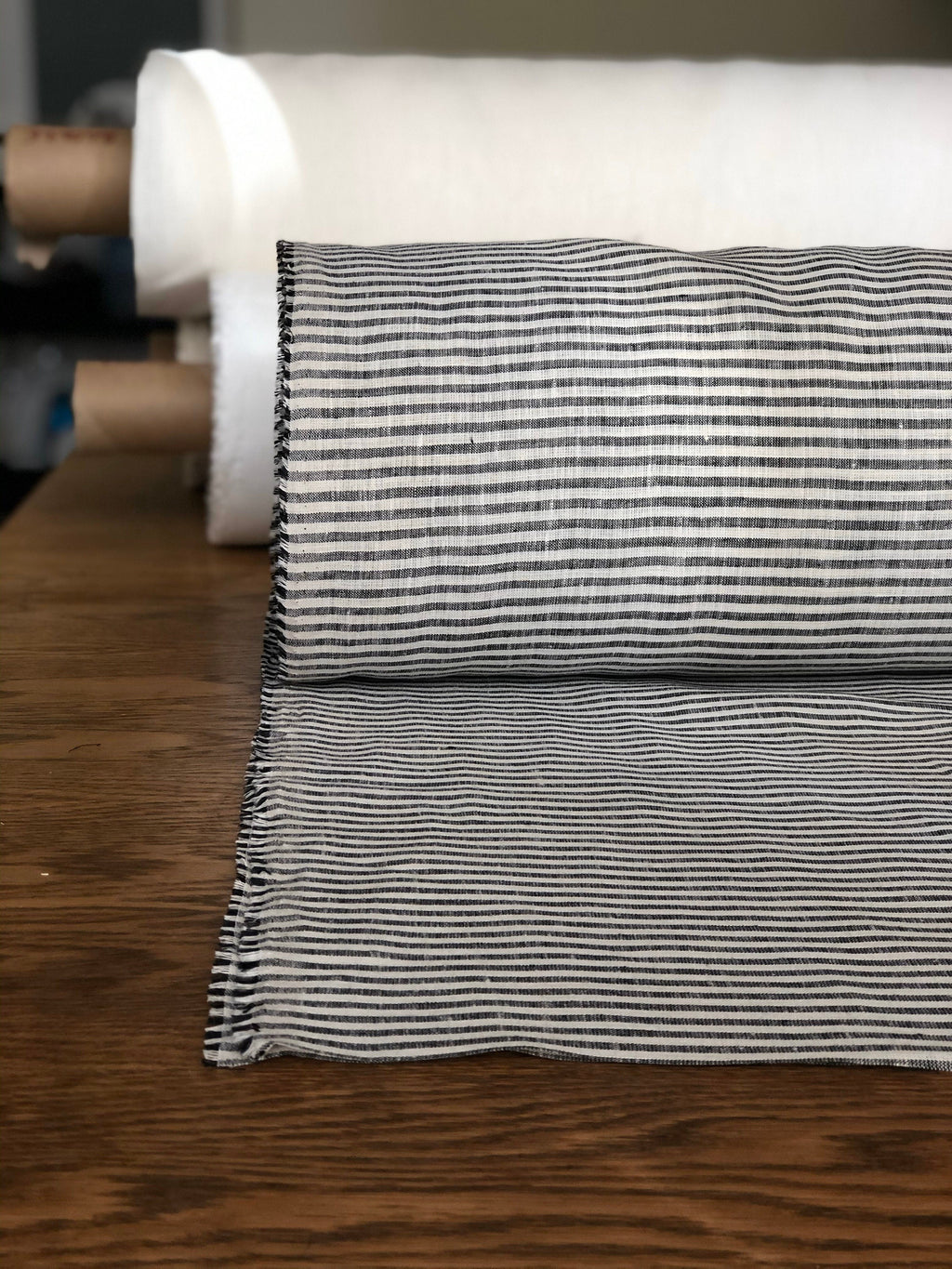 Striped Black Linen Fabric: 100% Pure, Extra Wide (260cm)