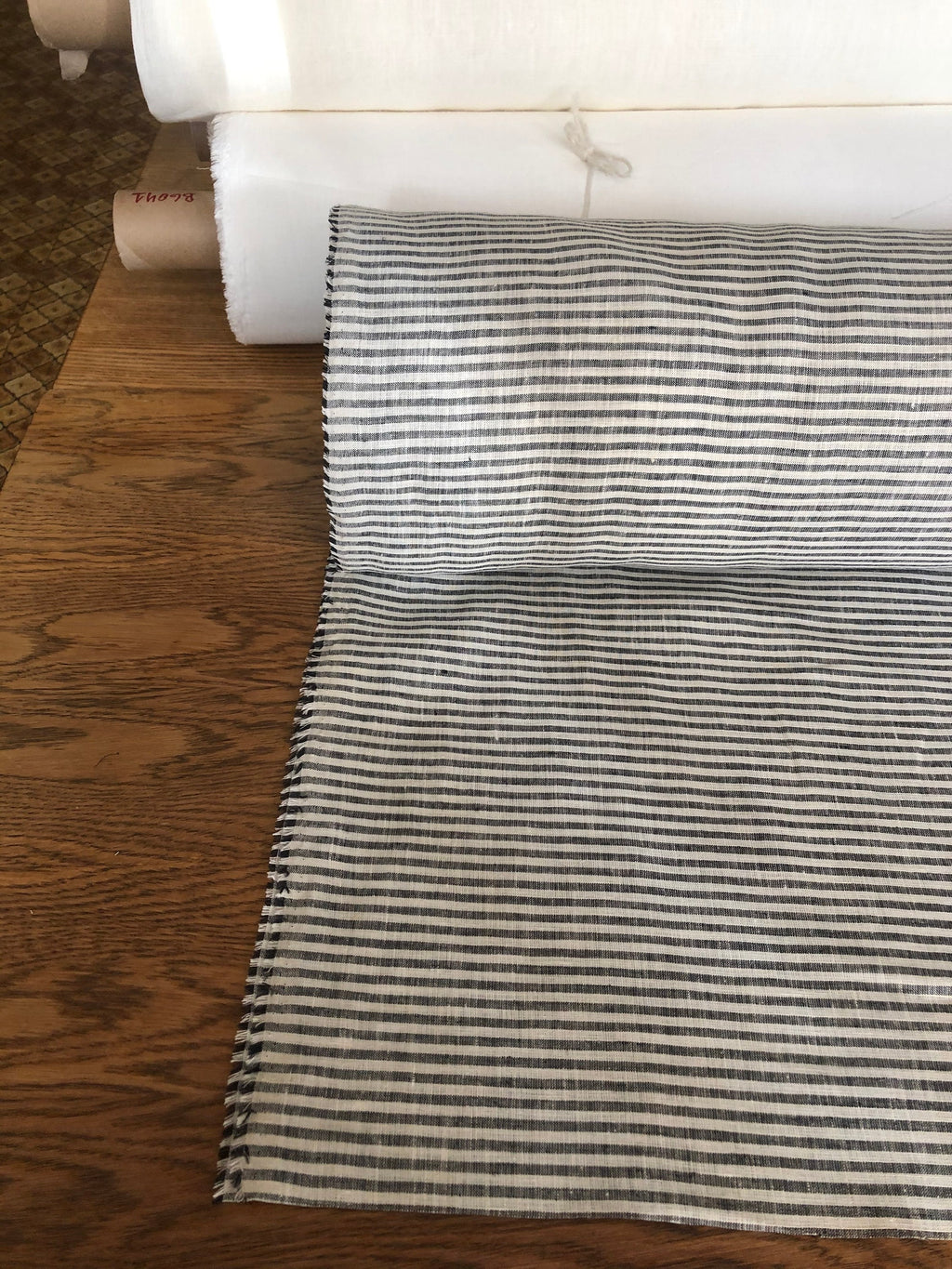 Striped Black Linen Fabric: 100% Pure, Extra Wide (260cm)