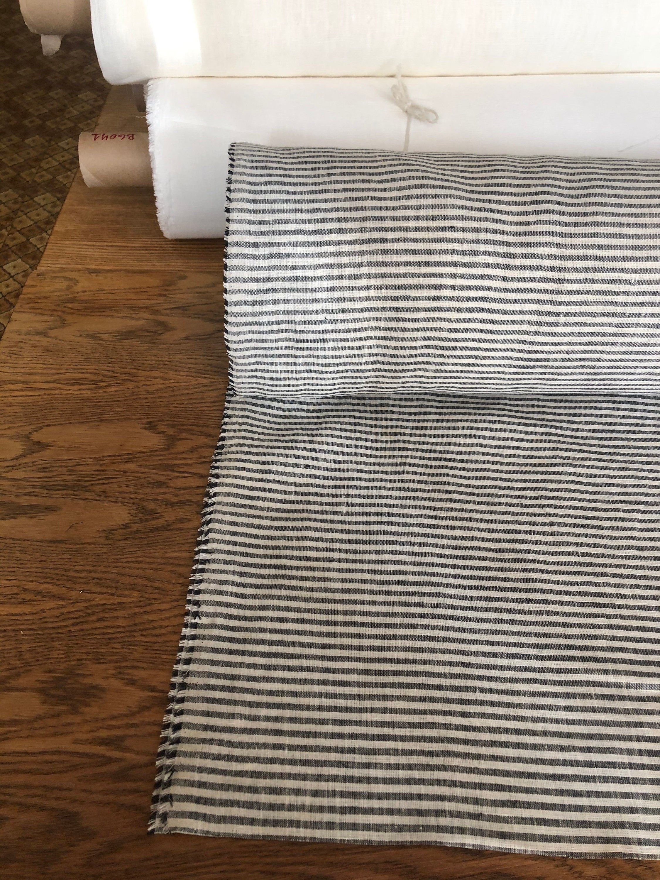 Striped Black Linen Fabric: 100% Pure, Extra Wide (260cm)