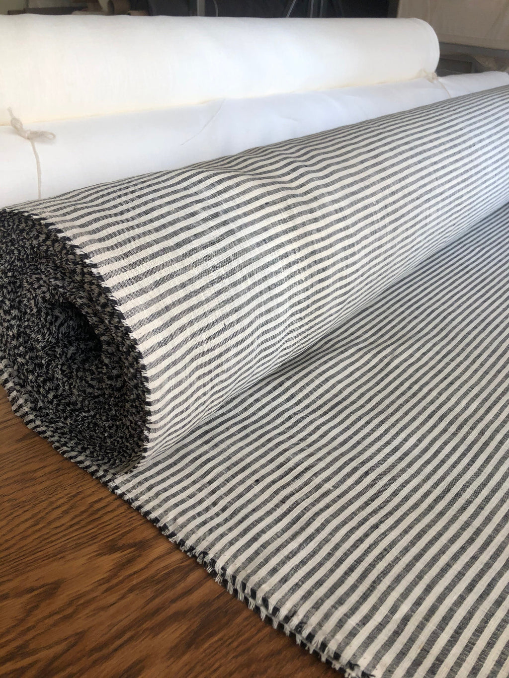 Striped Black Linen Fabric: 100% Pure, Extra Wide (260cm)
