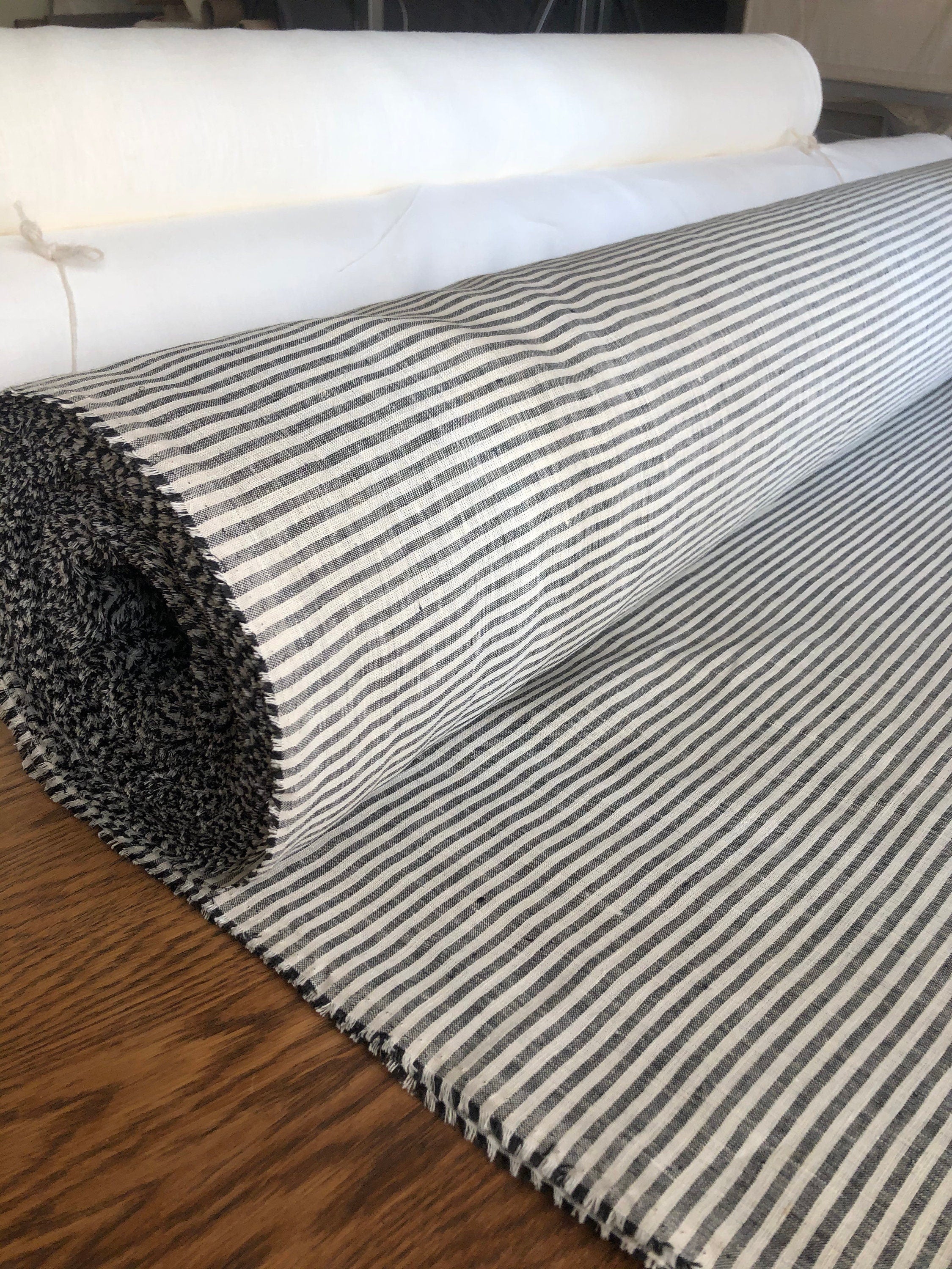 Striped Black Linen Fabric: 100% Pure, Extra Wide (260cm)