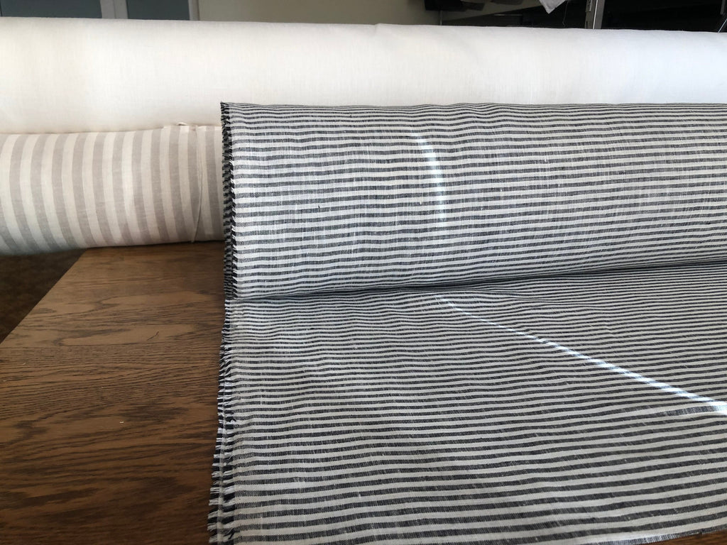 Striped Black Linen Fabric: 100% Pure, Extra Wide (260cm)