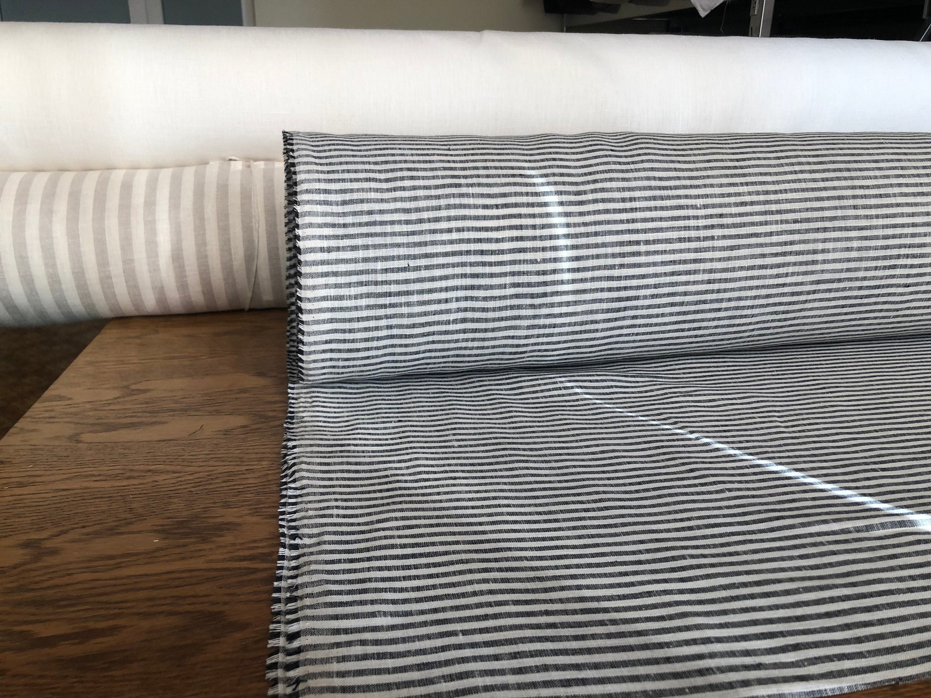 Striped Black Linen Fabric: 100% Pure, Extra Wide (260cm)
