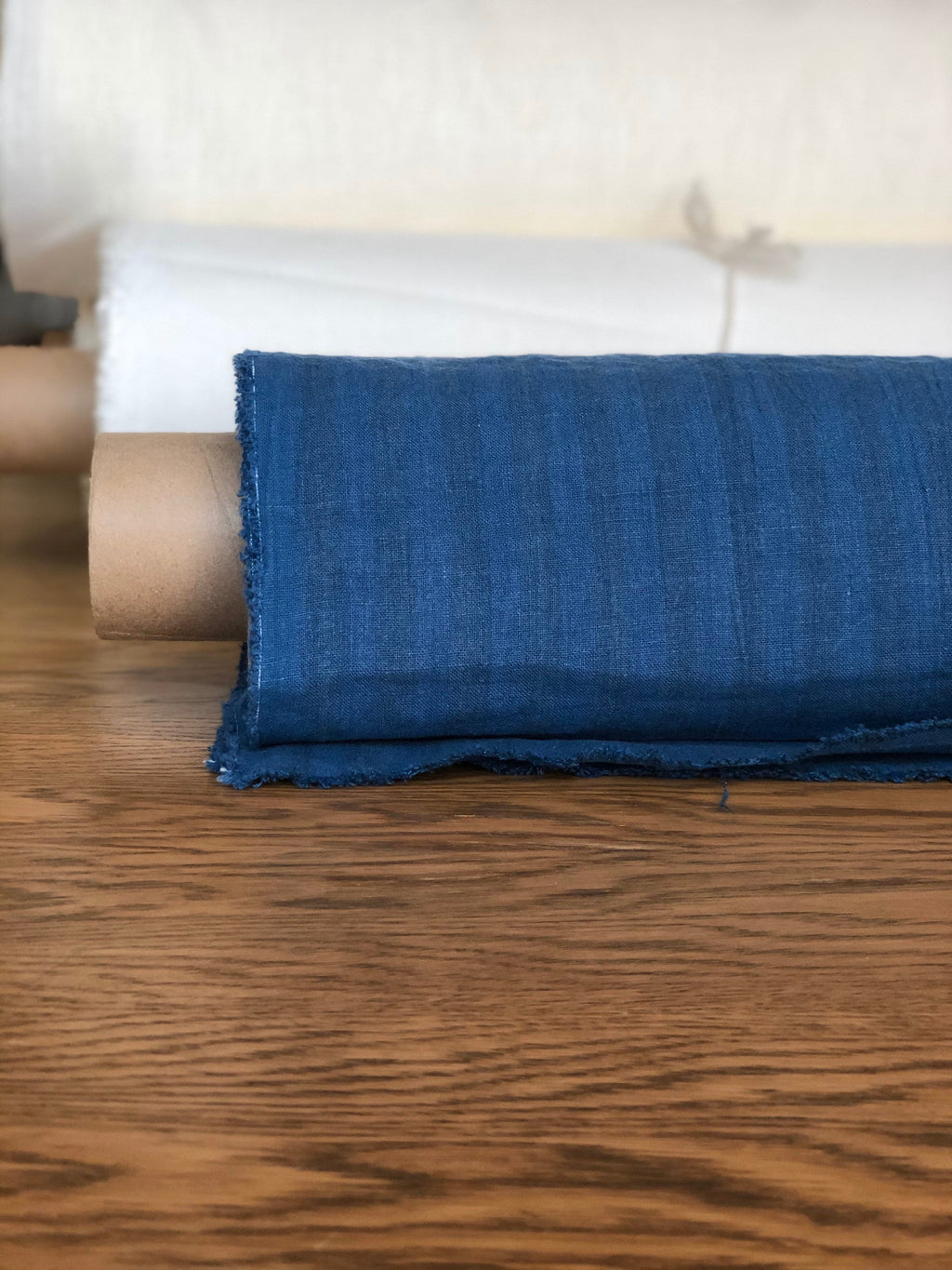 Striped Blue Linen Fabric: 100% Natural, Medium Weight