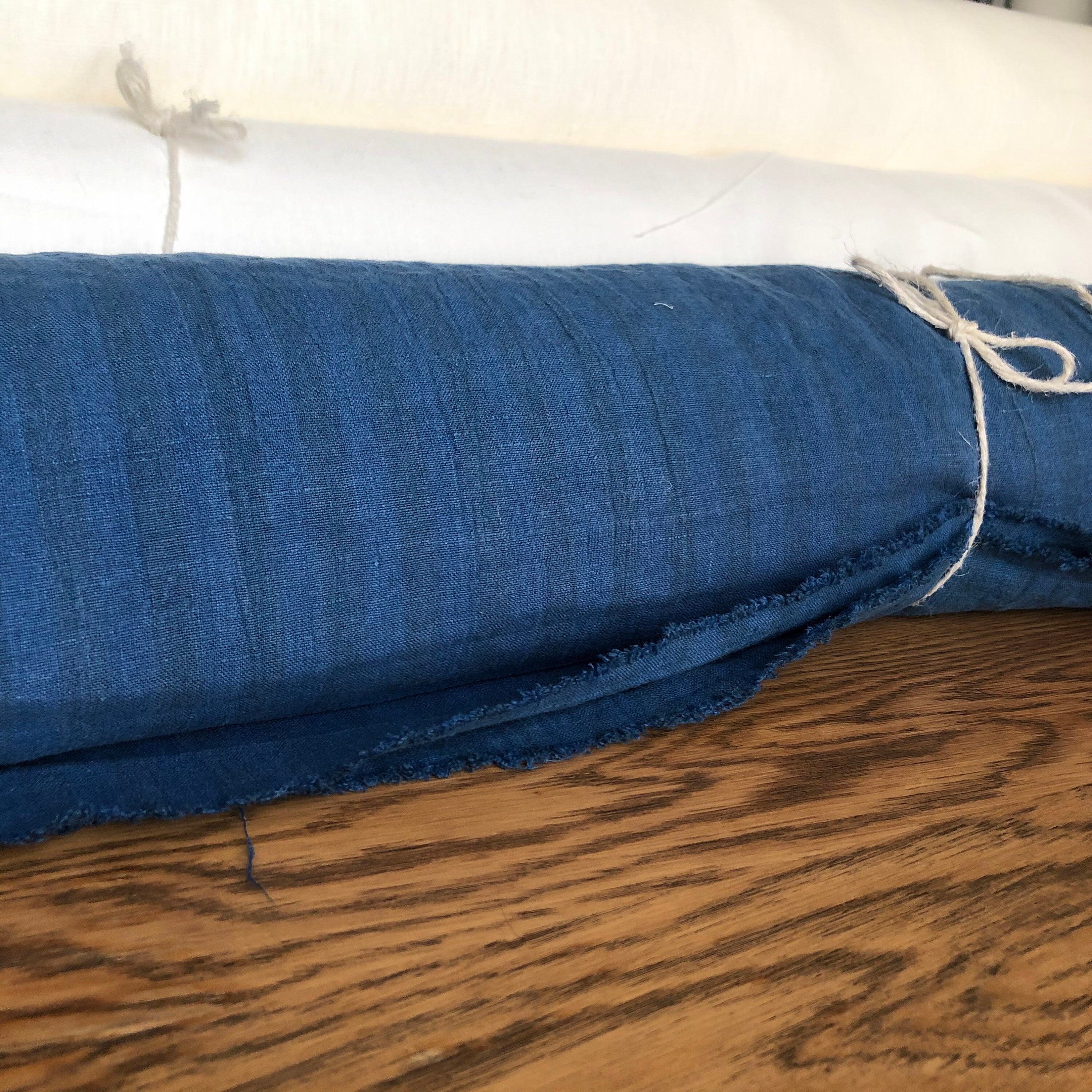 Striped Blue Linen Fabric: 100% Natural, Medium Weight