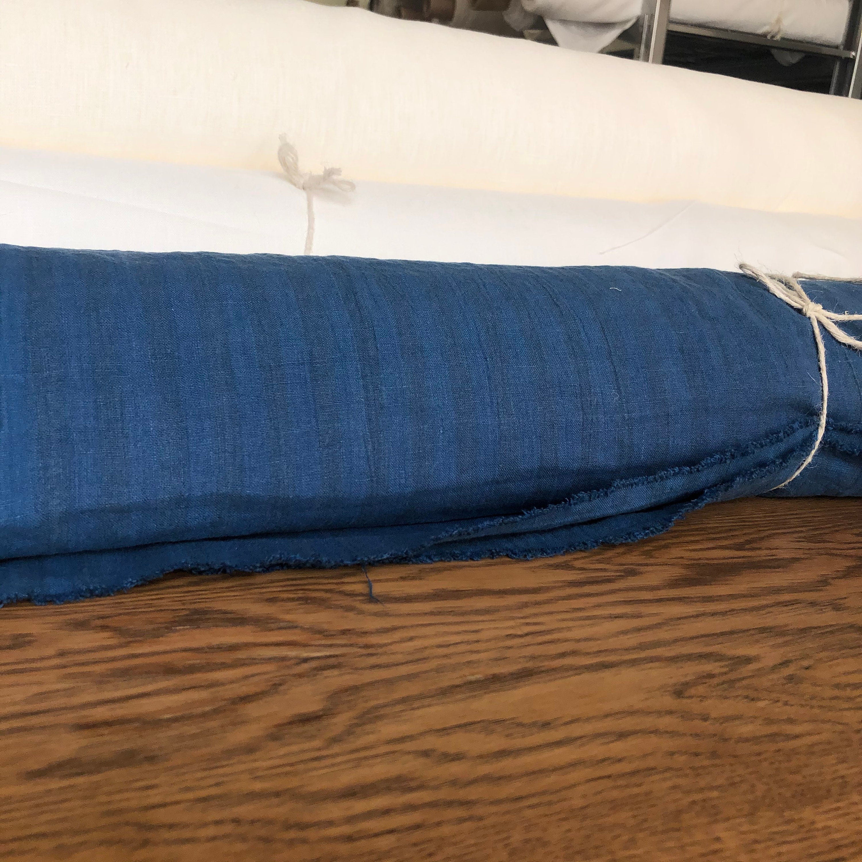 Striped Blue Linen Fabric: 100% Natural, Medium Weight