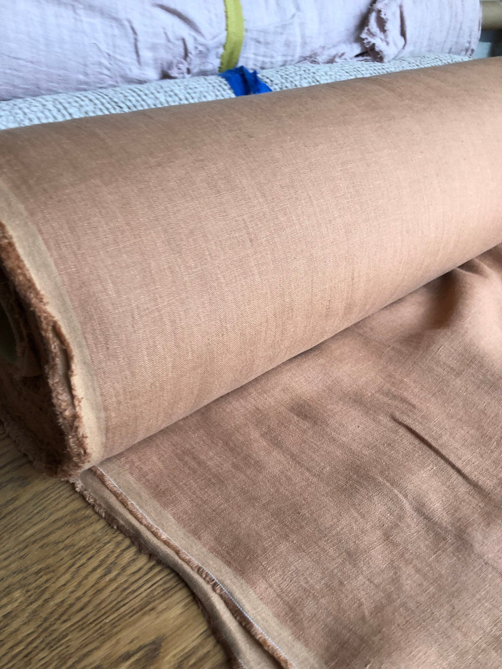Extra Wide Dusty Ochre Linen Fabric: 250cm Wide, Bedding & Sewing