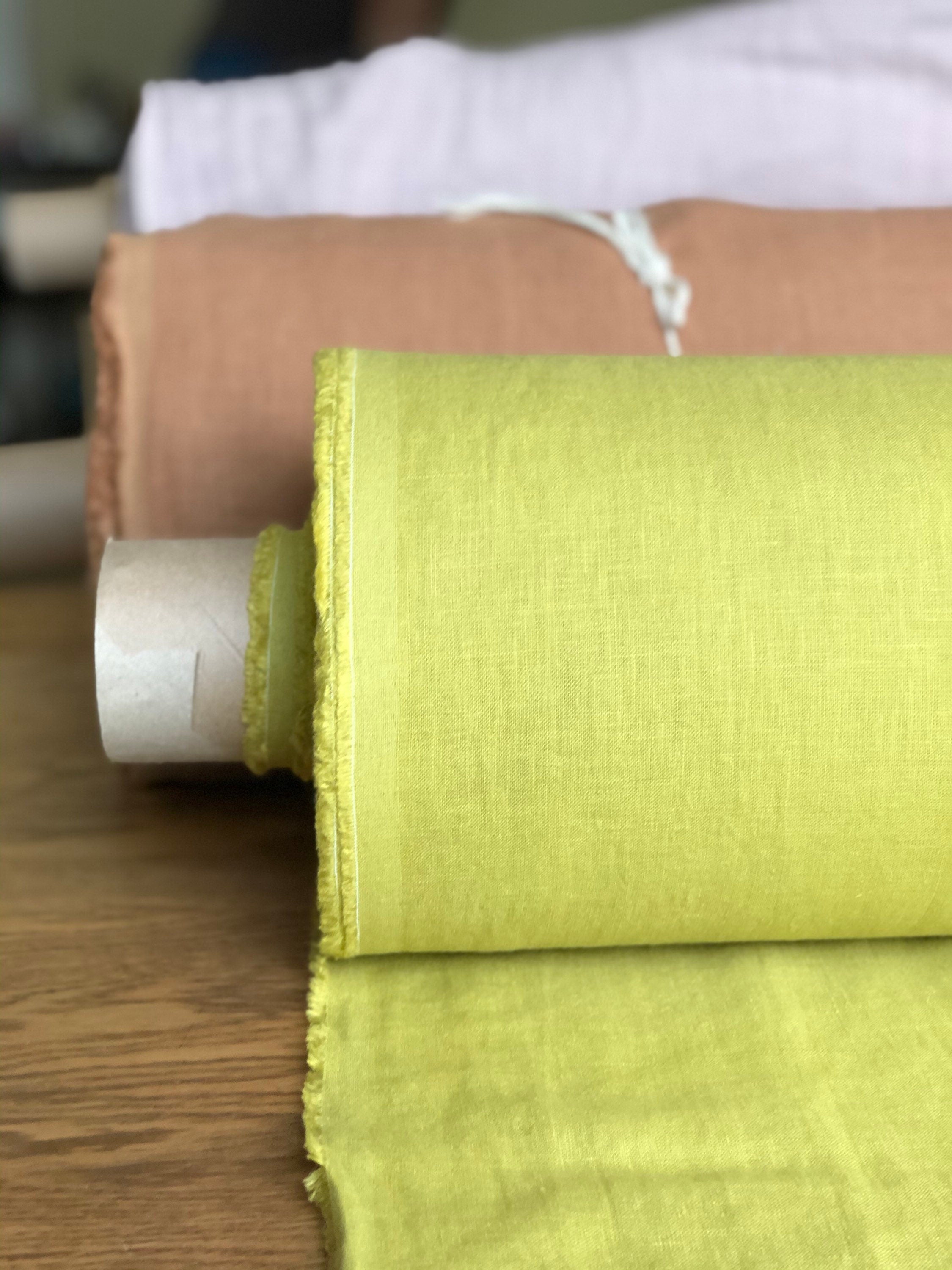 Extra Wide Yellow-Green Linen Fabric: Soft Bedding & Sewing Material