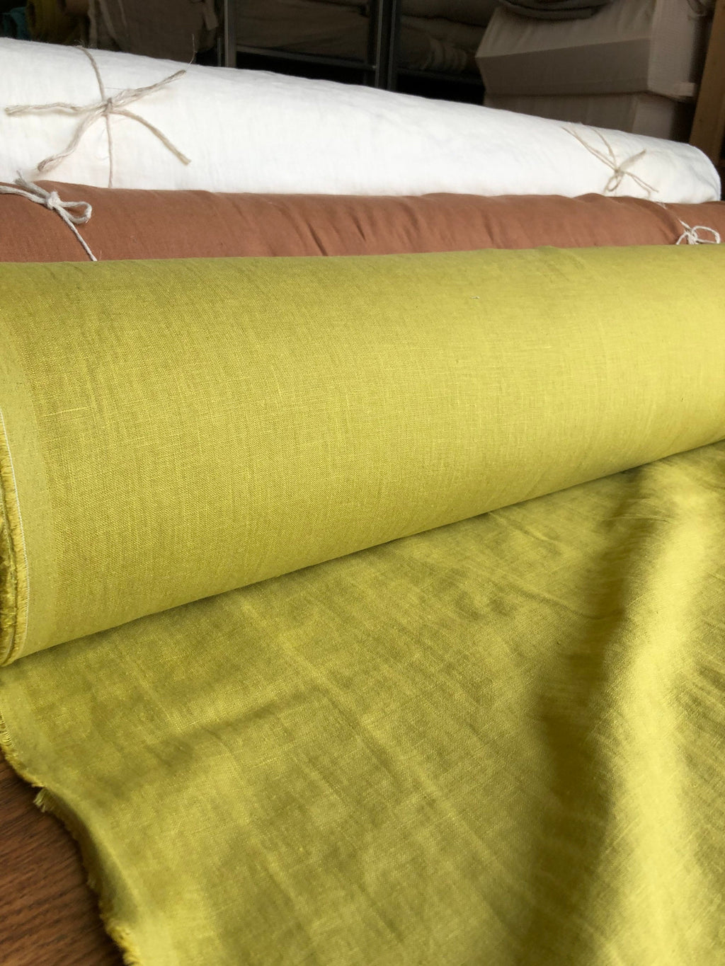 Extra Wide Yellow-Green Linen Fabric: Soft Bedding & Sewing Material