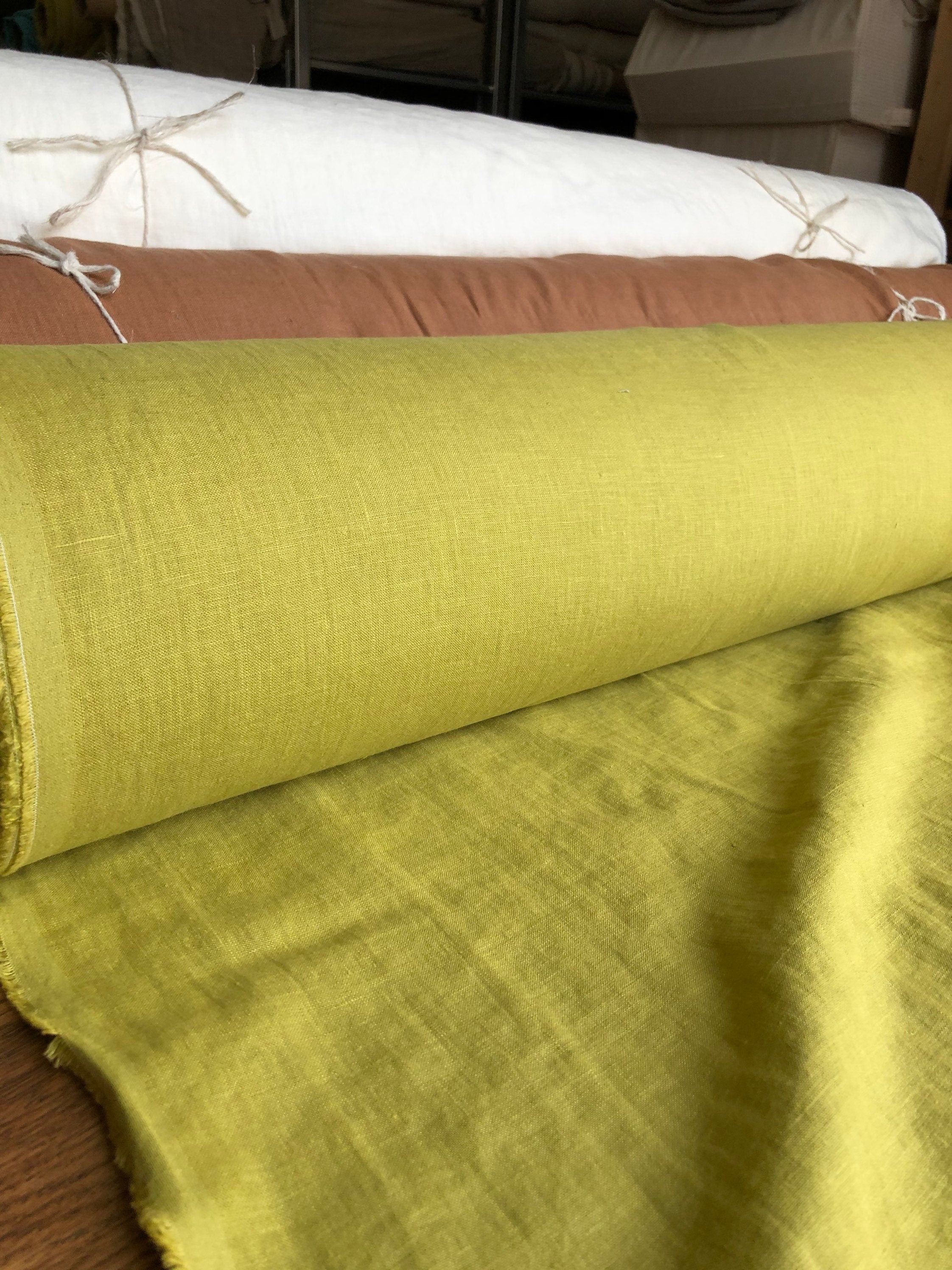 Extra Wide Yellow-Green Linen Fabric: Soft Bedding & Sewing Material