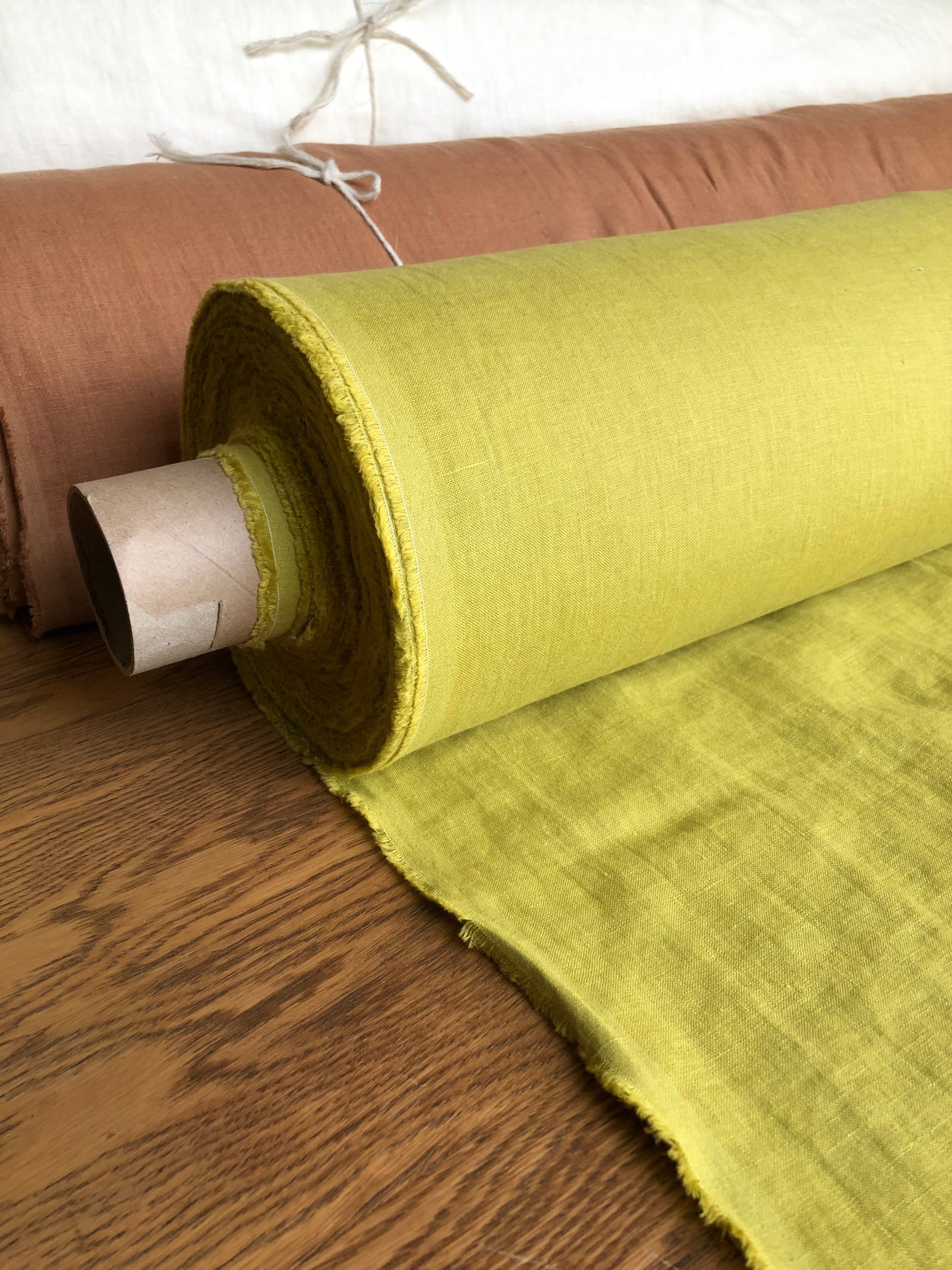 Extra Wide Yellow-Green Linen Fabric: Soft Bedding & Sewing Material