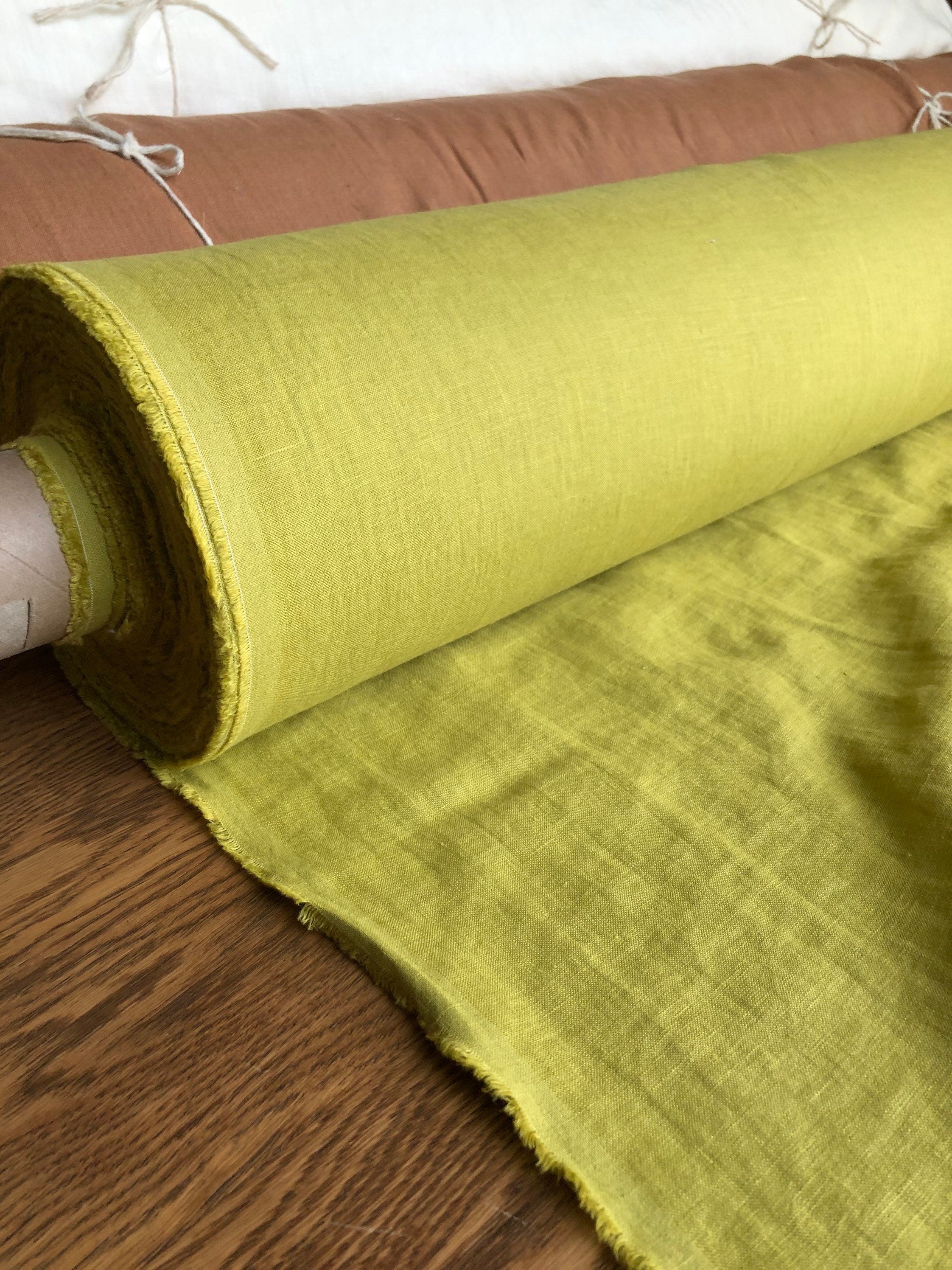 Extra Wide Yellow-Green Linen Fabric: Soft Bedding & Sewing Material
