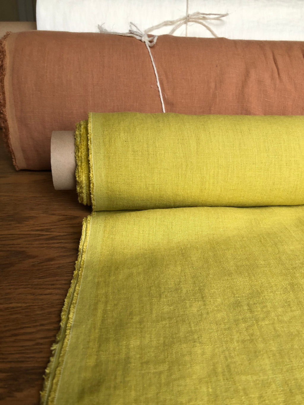Extra Wide Yellow-Green Linen Fabric: 100% Natural, 250cm Width