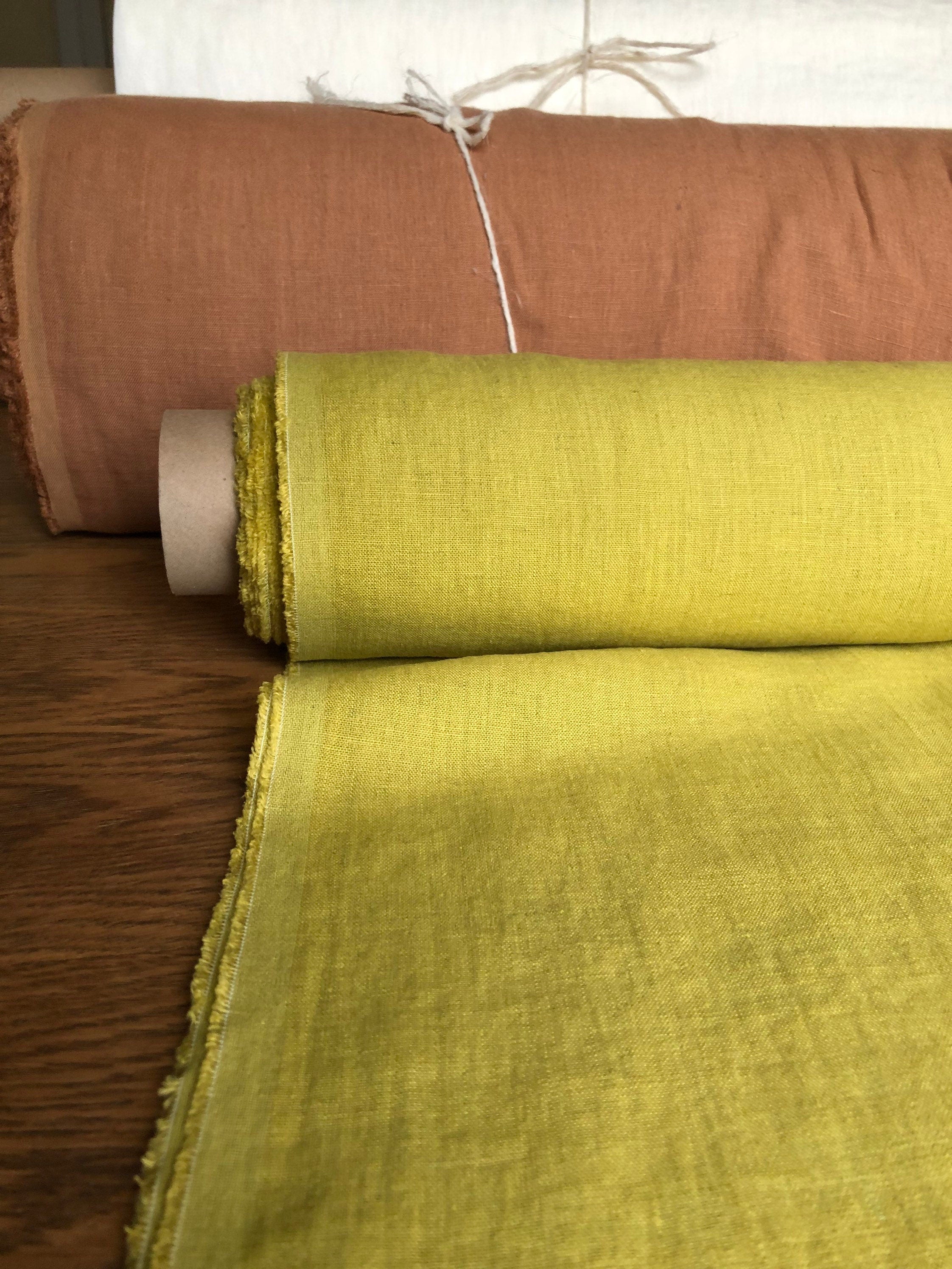 Extra Wide Yellow-Green Linen Fabric: 100% Natural, 250cm Width