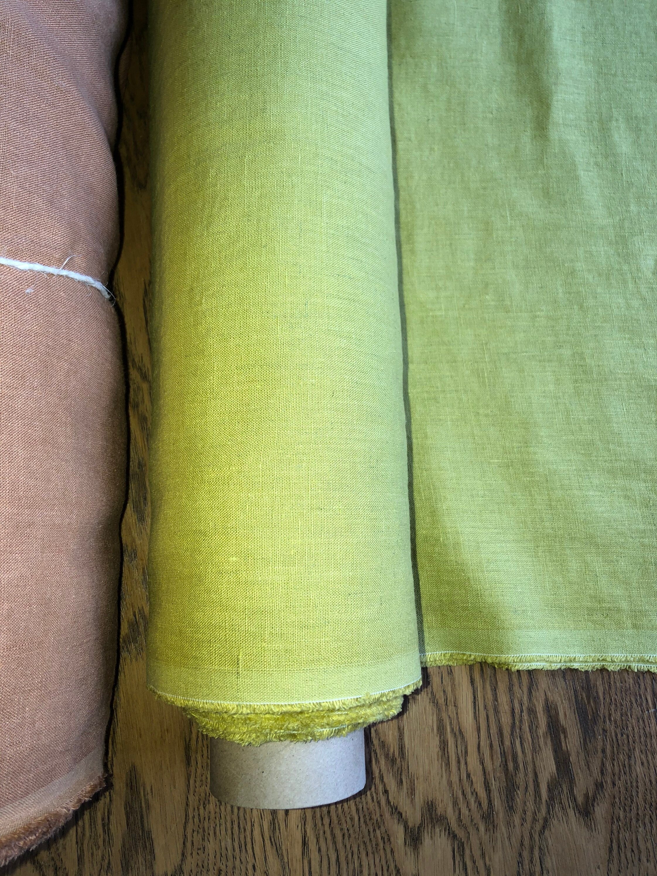 Extra Wide Yellow-Green Linen Fabric: 100% Natural, 250cm Width