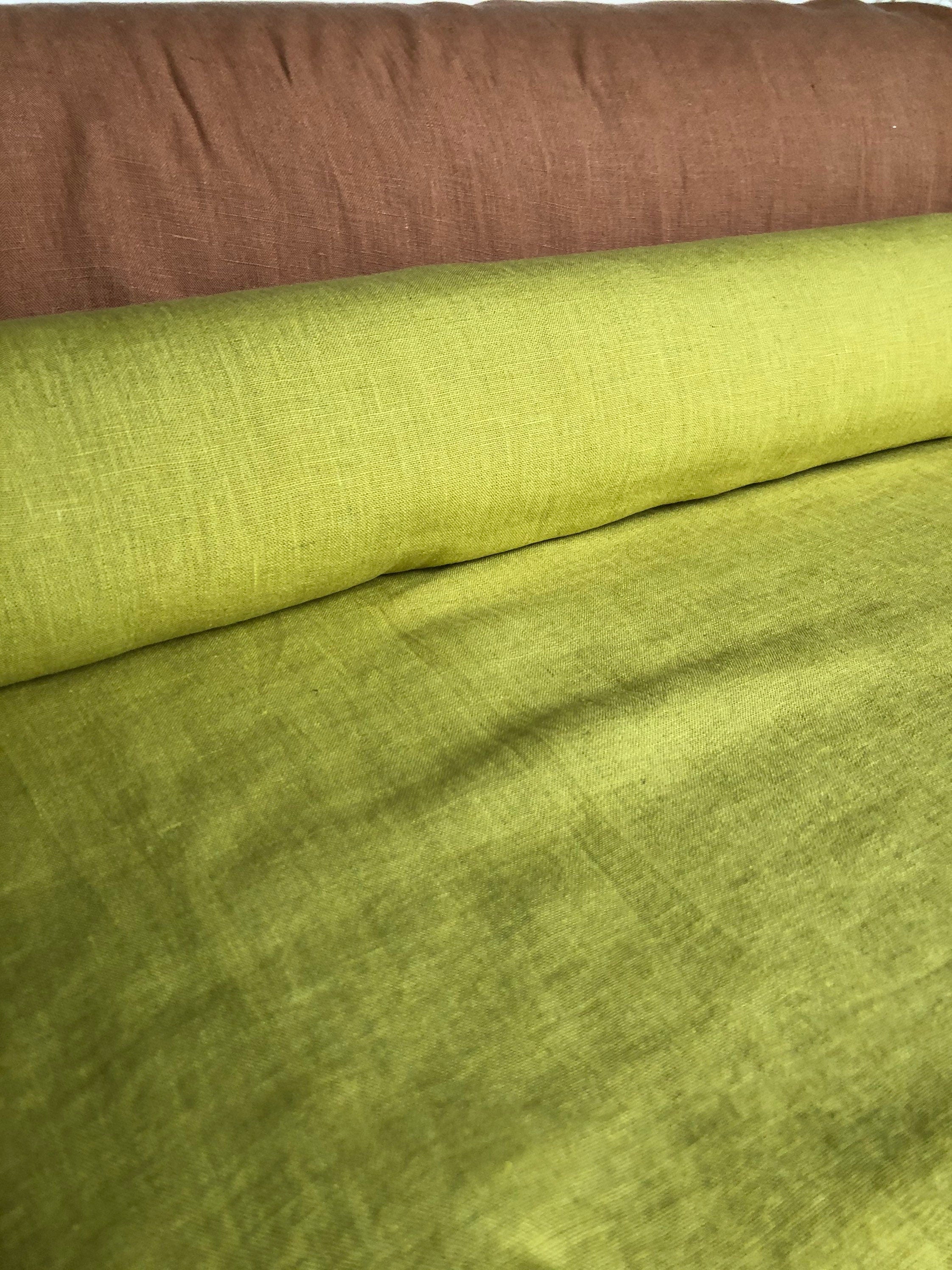 Extra Wide Yellow-Green Linen Fabric: 100% Natural, 250cm Width