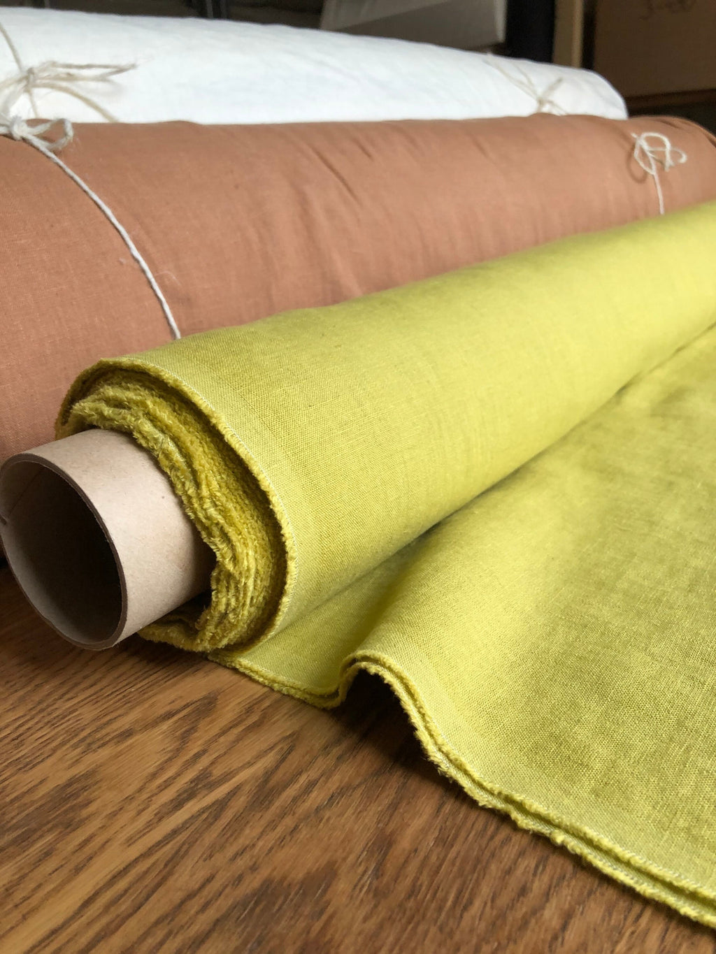 Extra Wide Yellow-Green Linen Fabric: 100% Natural, 250cm Width