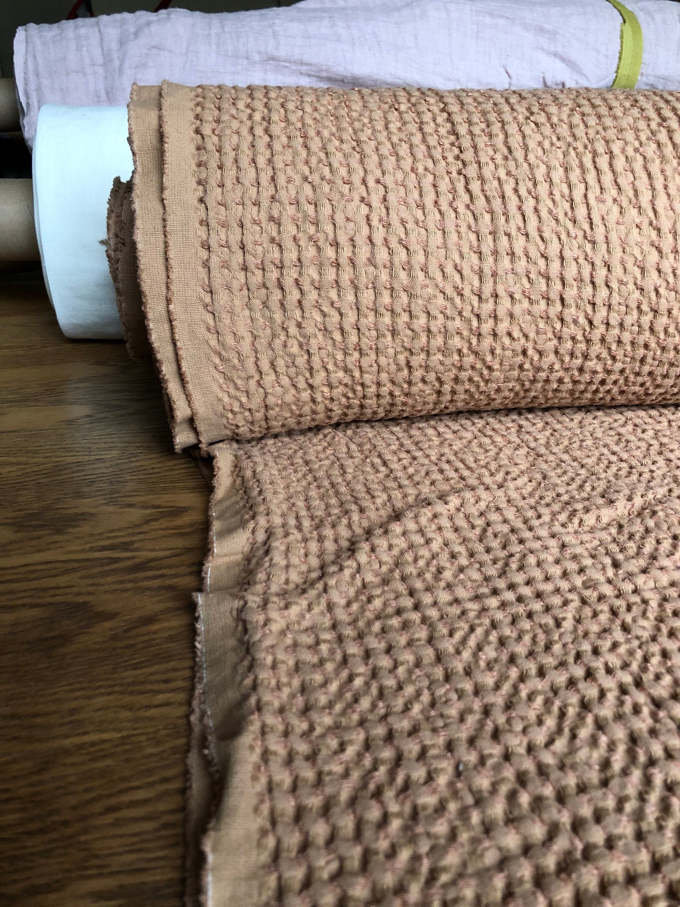 88" Extra Wide Waffle Linen Cotton Fabric: Dusty Ochre BGO137