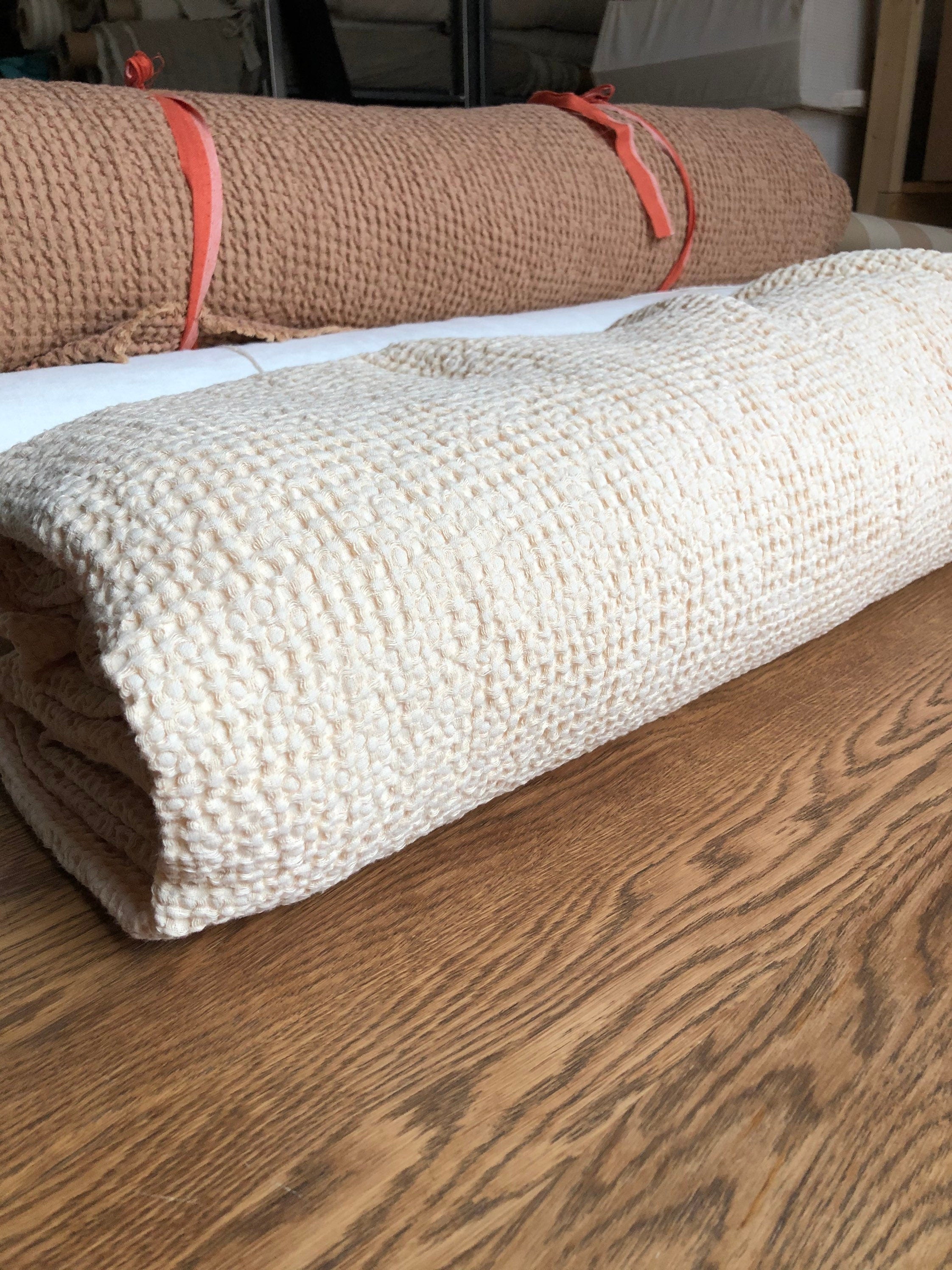 88" EXTRA WIDE fabric, Waffle natural Linen/Cotton fabric BGO137 WARM_NUDE, 250g/225cm fabric by the metre bath towel kitchen towel spa