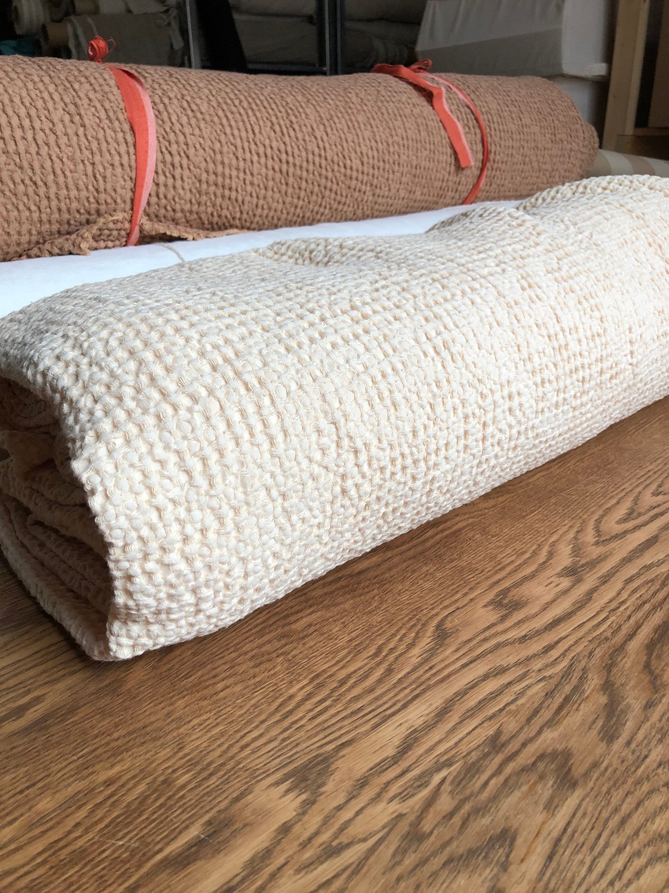 88" EXTRA WIDE fabric, Waffle natural Linen/Cotton fabric BGO137 WARM_NUDE, 250g/225cm fabric by the metre bath towel kitchen towel spa