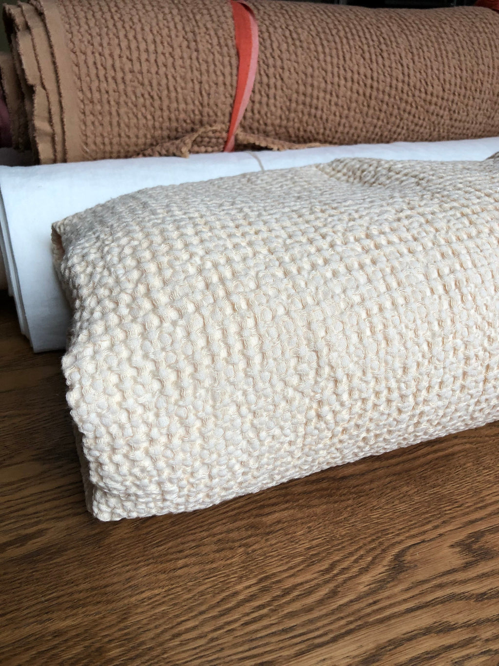 88" EXTRA WIDE fabric, Waffle natural Linen/Cotton fabric BGO137 WARM_NUDE, 250g/225cm fabric by the metre bath towel kitchen towel spa