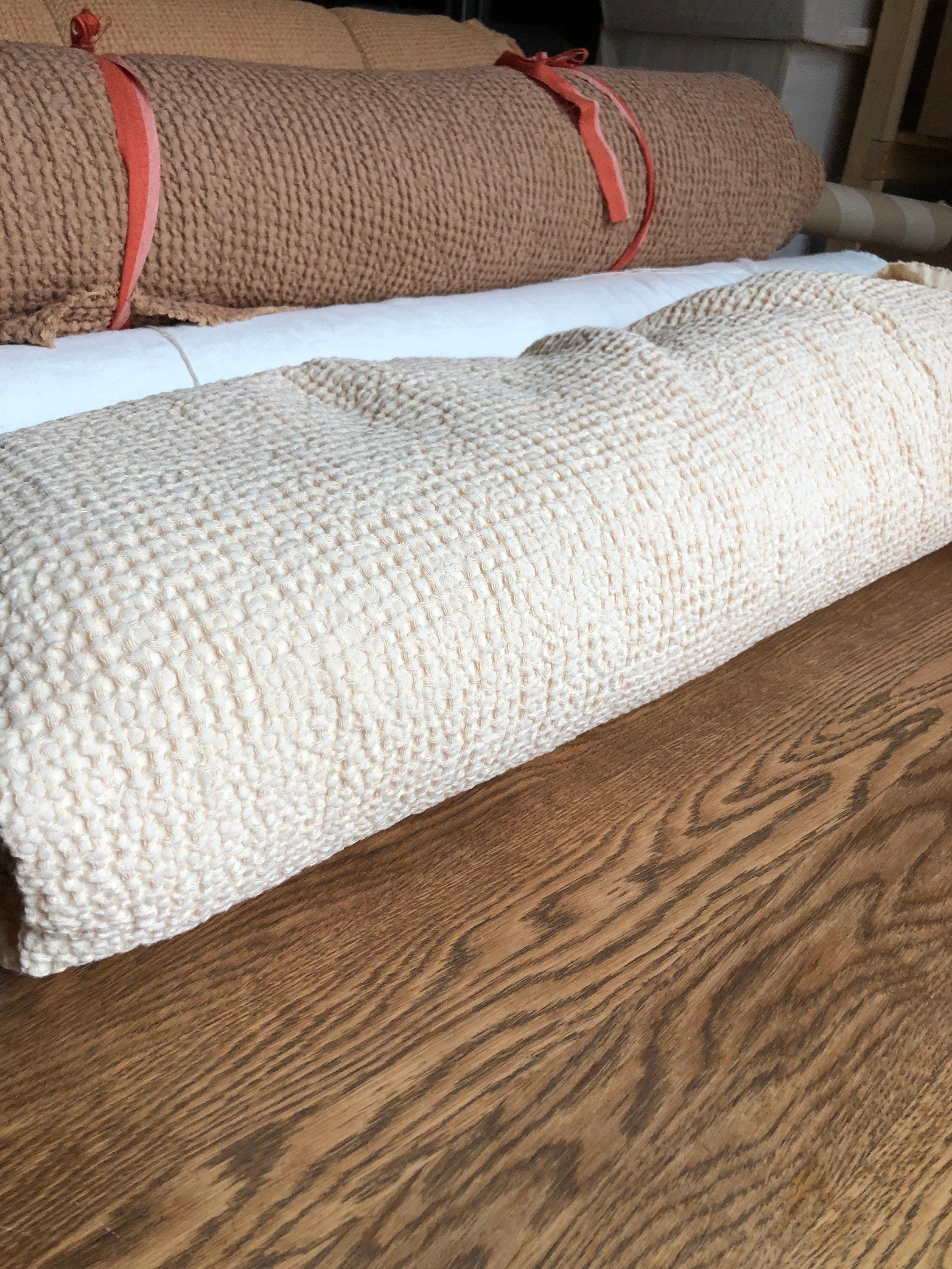 88" EXTRA WIDE fabric, Waffle natural Linen/Cotton fabric BGO137 WARM_NUDE, 250g/225cm fabric by the metre bath towel kitchen towel spa