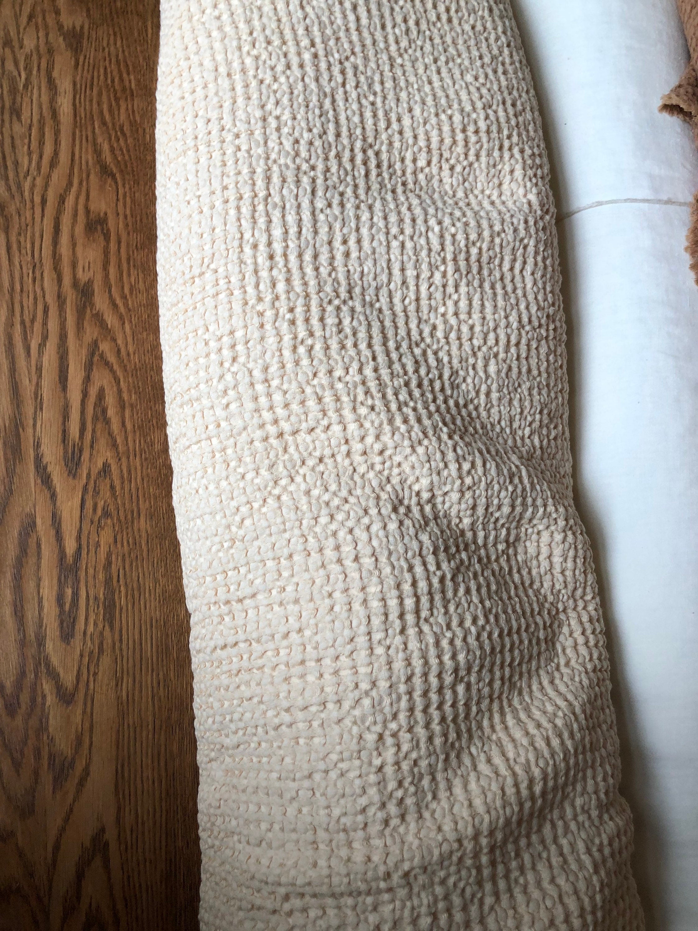 88" EXTRA WIDE fabric, Waffle natural Linen/Cotton fabric BGO137 WARM_NUDE, 250g/225cm fabric by the metre bath towel kitchen towel spa