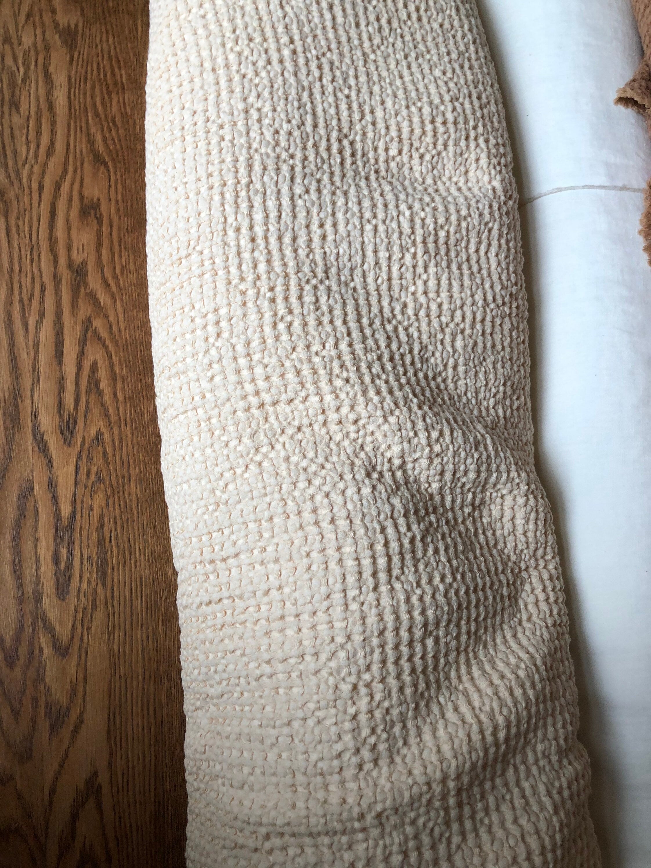 88" EXTRA WIDE fabric, Waffle natural Linen/Cotton fabric BGO137 WARM_NUDE, 250g/225cm fabric by the metre bath towel kitchen towel spa
